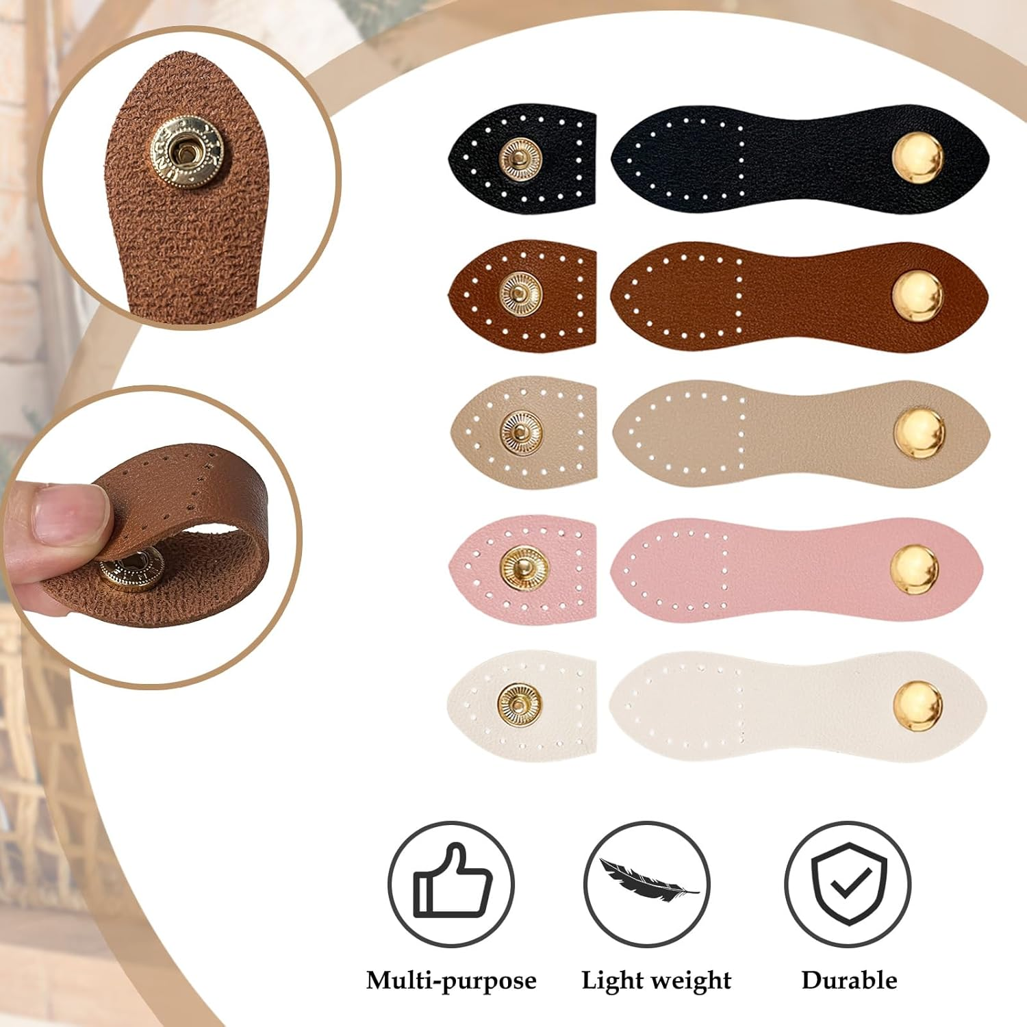 15 PCS Leather Snap Buckles Button Closures Sew on Leather Purse Hardware for Bag Making Snap Buttons for Leather Fasteners (Colorful) image number 1