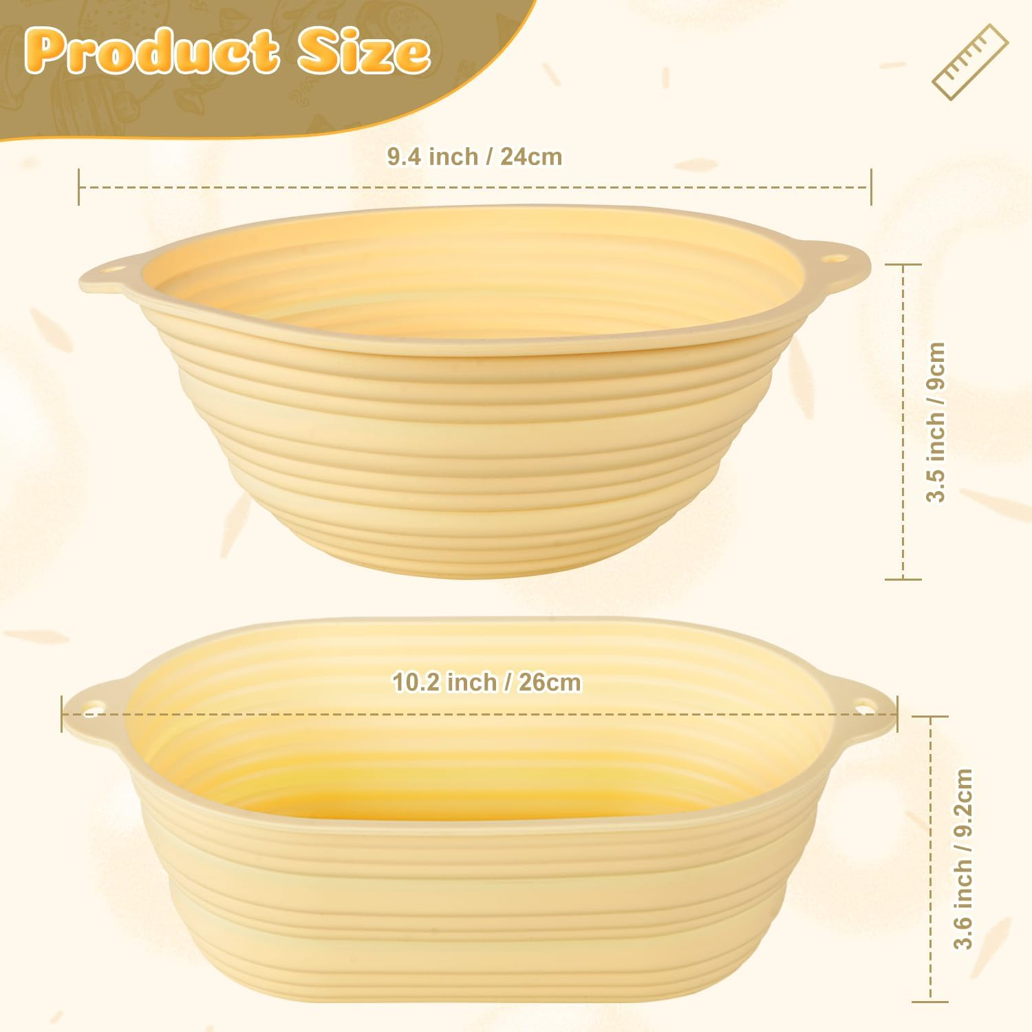 Sourdough Starter Kit Bread Baking Supplies, Bread Proofing Basket Set of 2 round and Oval - 30Oz Jar (1000Ml Glass) & Two Silicone Baskets, Sour Dough Kit Tools, Premium Baking Tools image number 3