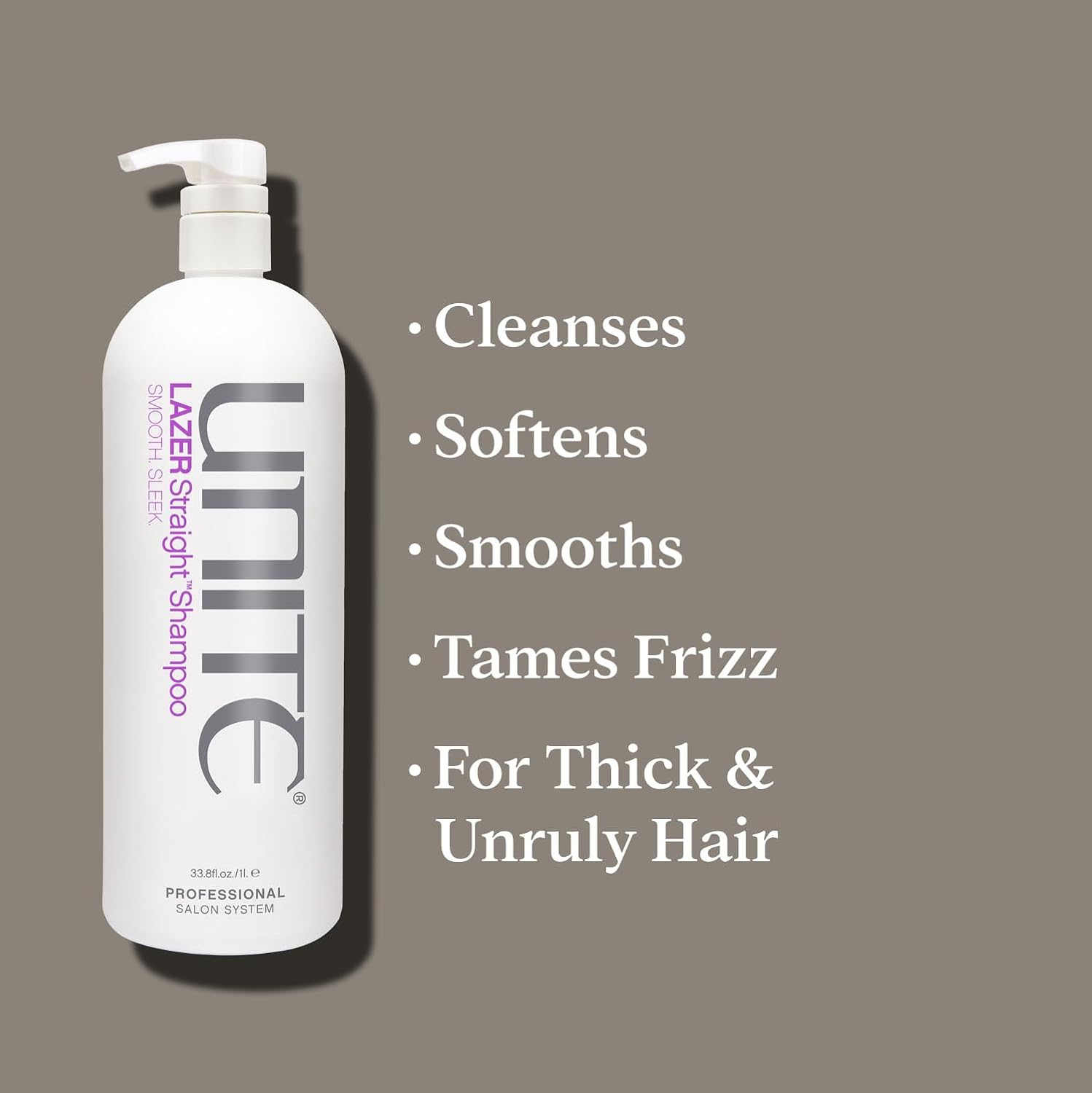UNITE Hair &ndash; LAZER Straight Shampoo &ndash; Smoothing &ndash; Cleanses, Softens, Shine, Tames Frizz/Curls, 1L image number 2