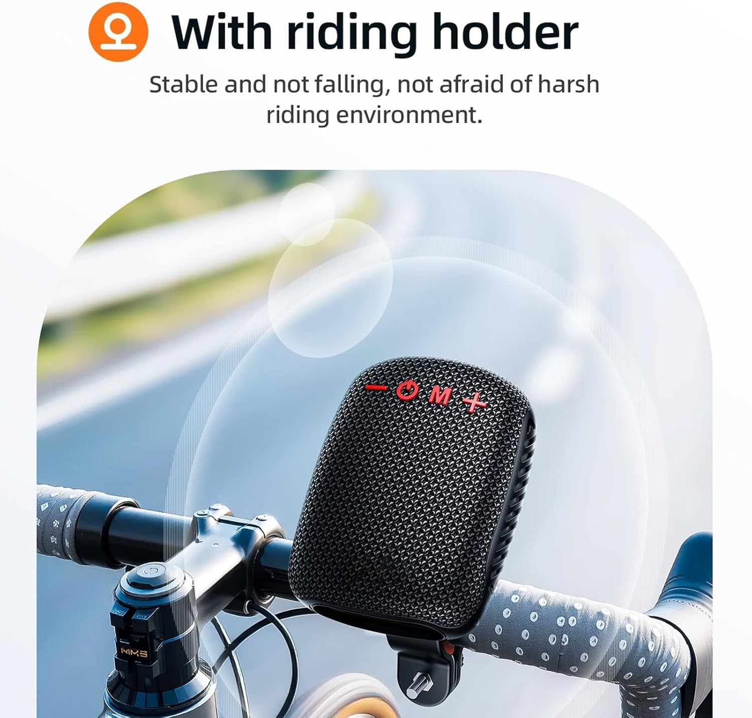 Bike Bluetooth Speaker, Dual Pairing Wireless Speaker, Portable Waterproof Shower Speaker with FM Radio Memory Card Support for Cycling Hiking (Black) - Black image number 3