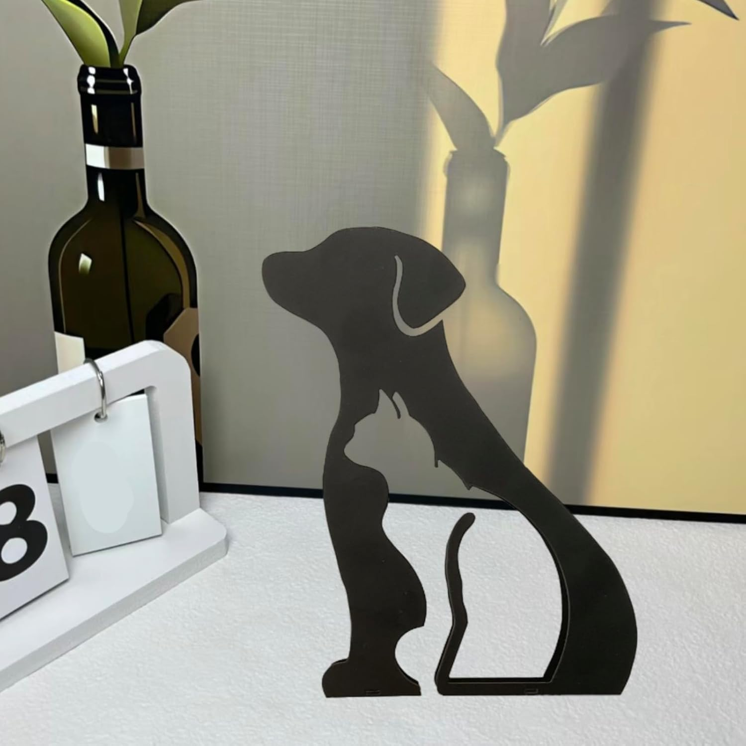 Metal Dog and Cat and Cat Minimalist Art Wall Sculpture, Abstract Simple Metal Wire Art Sculpture Geometric Dog and Cat and Cat Statues Drawing Art Statue Ornament Wall Art Decoration for Home Office image number 4