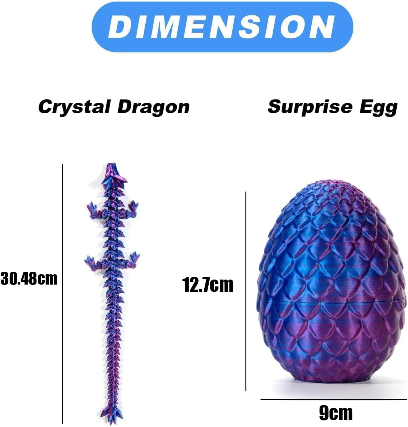3D Printed Dragon in Egg, Full Articulated Crystal with Dragon Egg, Home Office Decor Executive Desk Toys, Adults Fidget Toys for Autism/Adhd (Laser Purple, 12") (Blue) image number 3