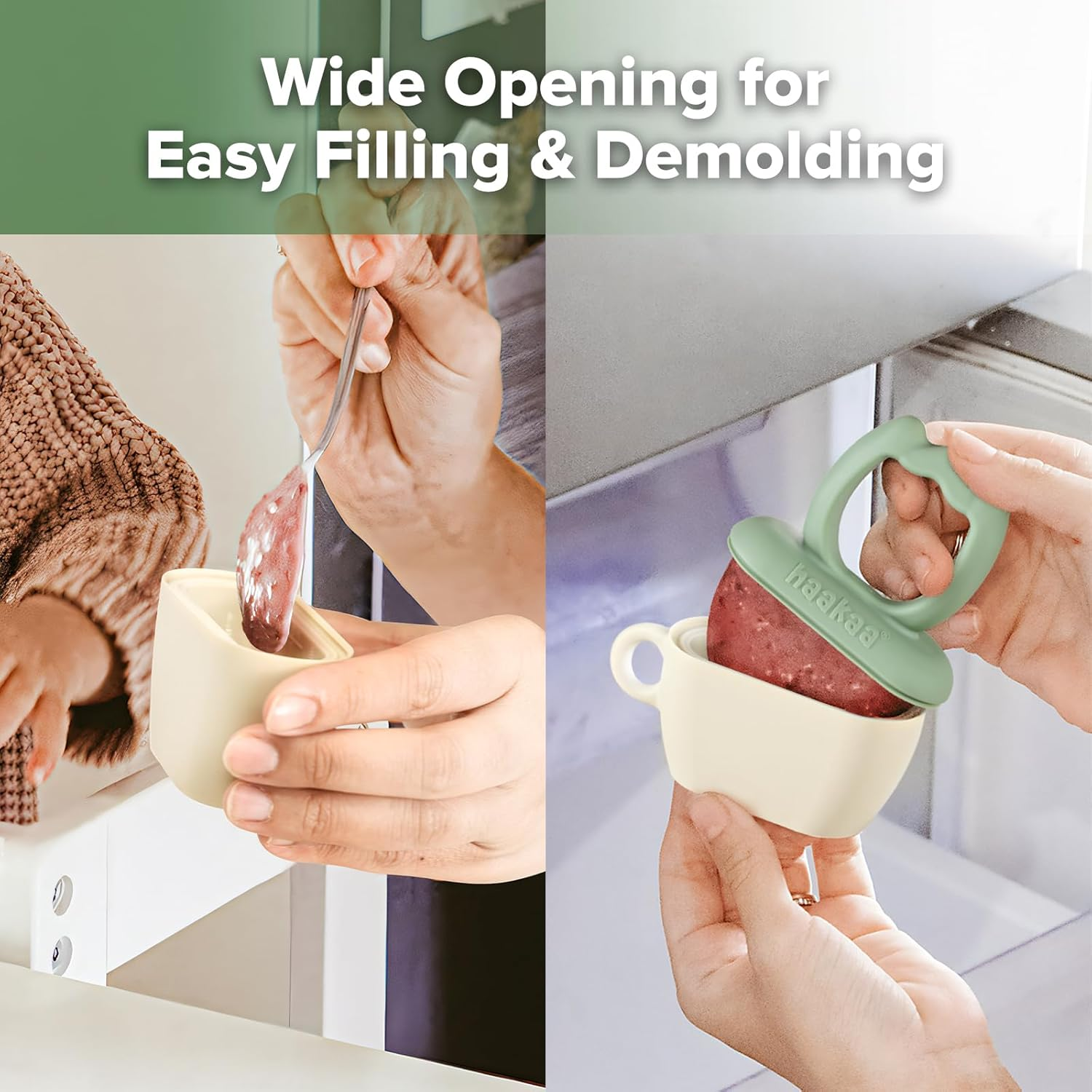 Haakaa Chilly Monster Popsicle Molds, Silicone Breastmilk Popsicle Molds for Baby Teething Relief, BPA Free Ice Pop Molds&Frozen Breast Milk Teether Popsicle Maker for Infant 6M+- Blush + Pea Green