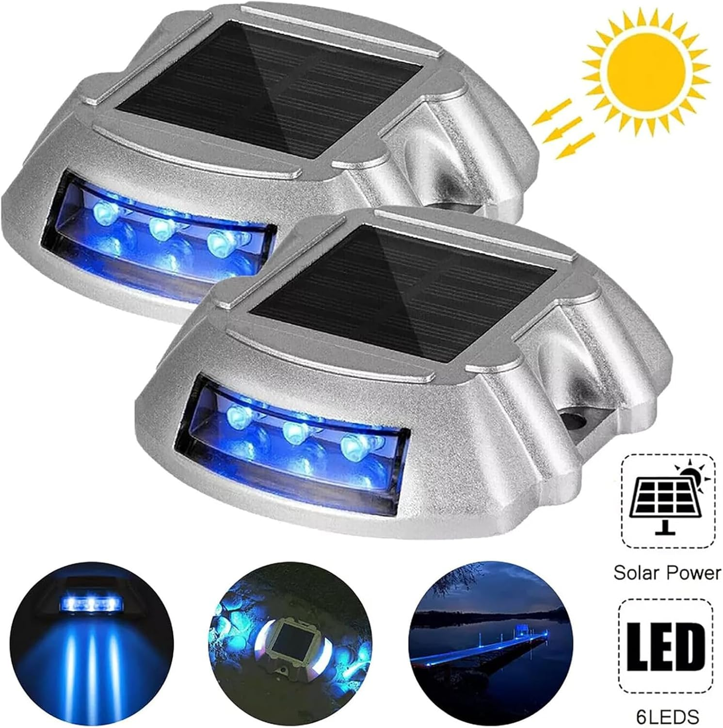 2PCS Solar Power Ground Marker Lights,Led Solar Driveway Deck Light,Driveway Lights,For Path Garden Walkway,Sidewalk,Steps,Yard image number 5