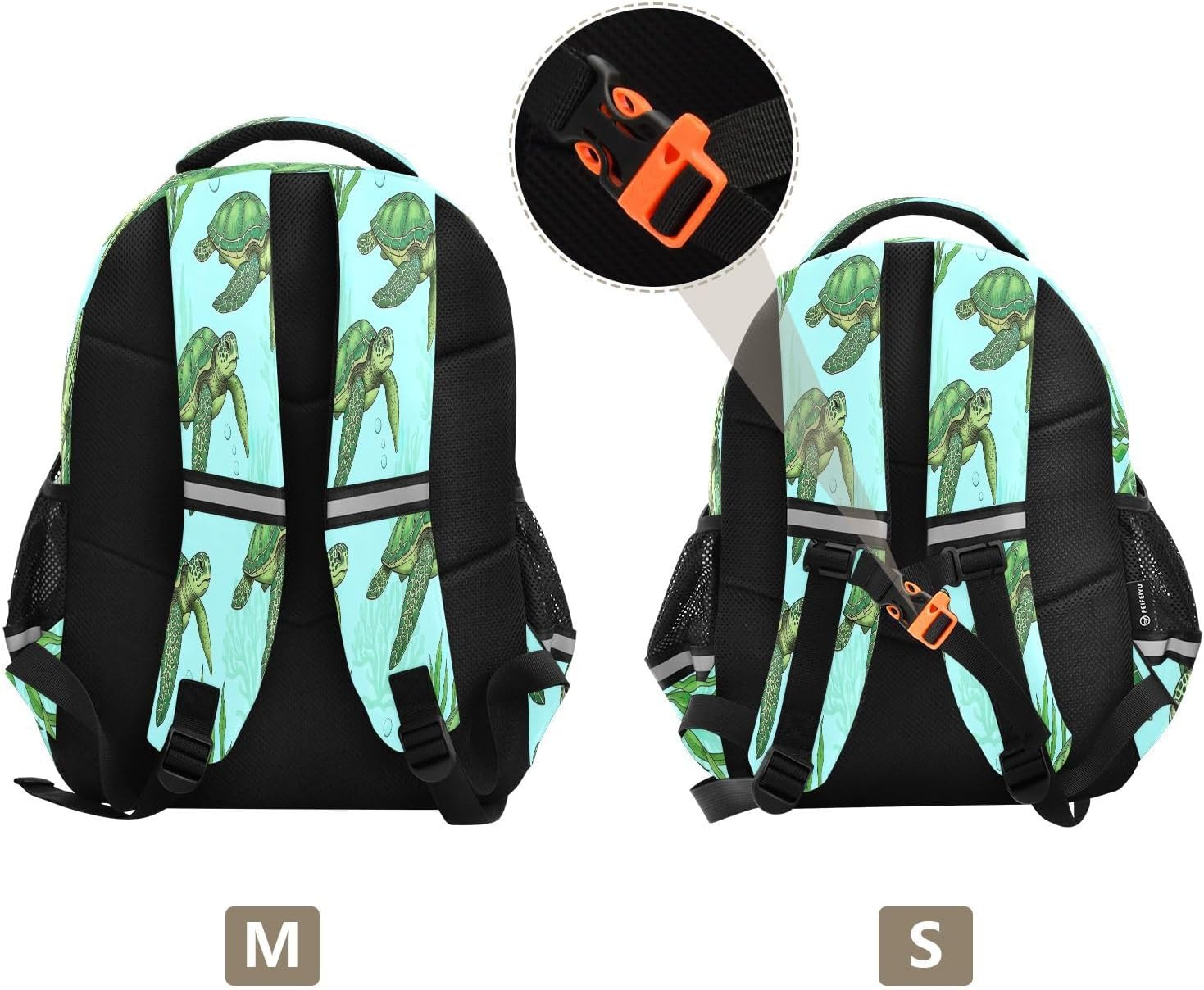 RPLIFE 15 Inch Kids Backpack for Girls Boys, Green Sea Turtles Ergonomic Backpack for Kids image number 4