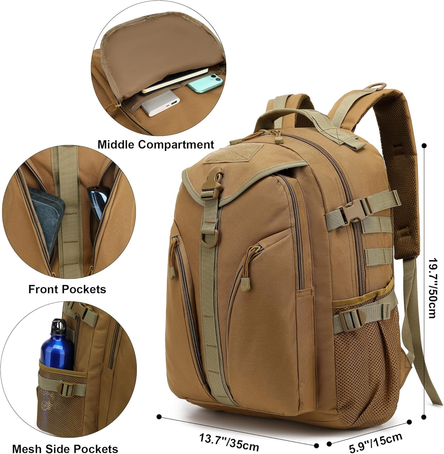 Xunteny Tactical Backpack Boys School Backpacks Mens College Bookbags for Kids Teens Adults Camping Hiking Traveling image number 1