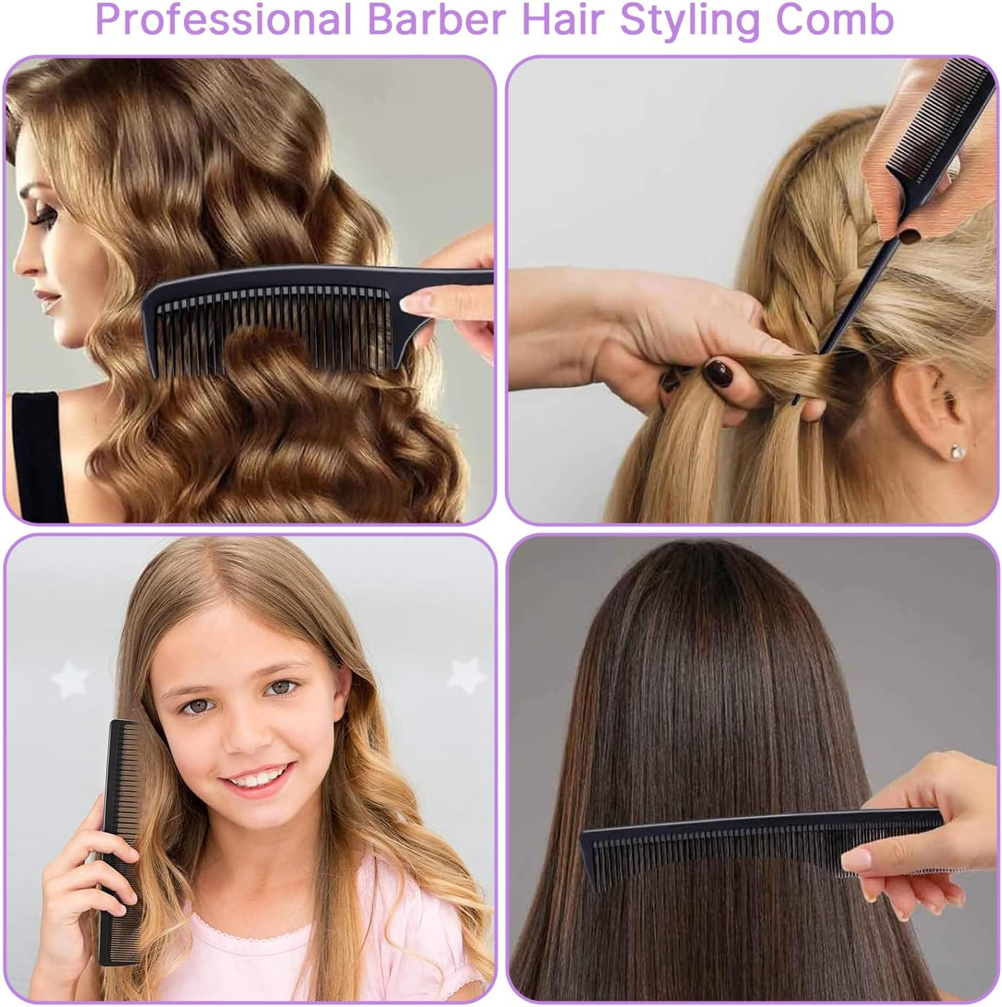 4 Piece Professional Hair Comb Set for Men Women Hair Styling (Black) image number 3