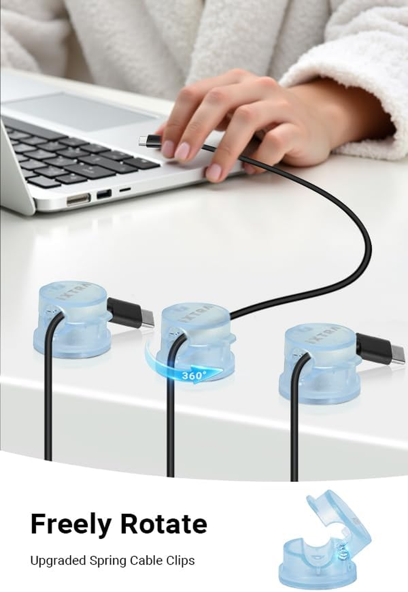 IXTRA 6 Pack Spring Cable Cips Upgrade Rotatable Cord Organizer Desk Cable Management Adhesive Phone Charging USB Wire Holder for Nightstand Office Wall Blue image number 4