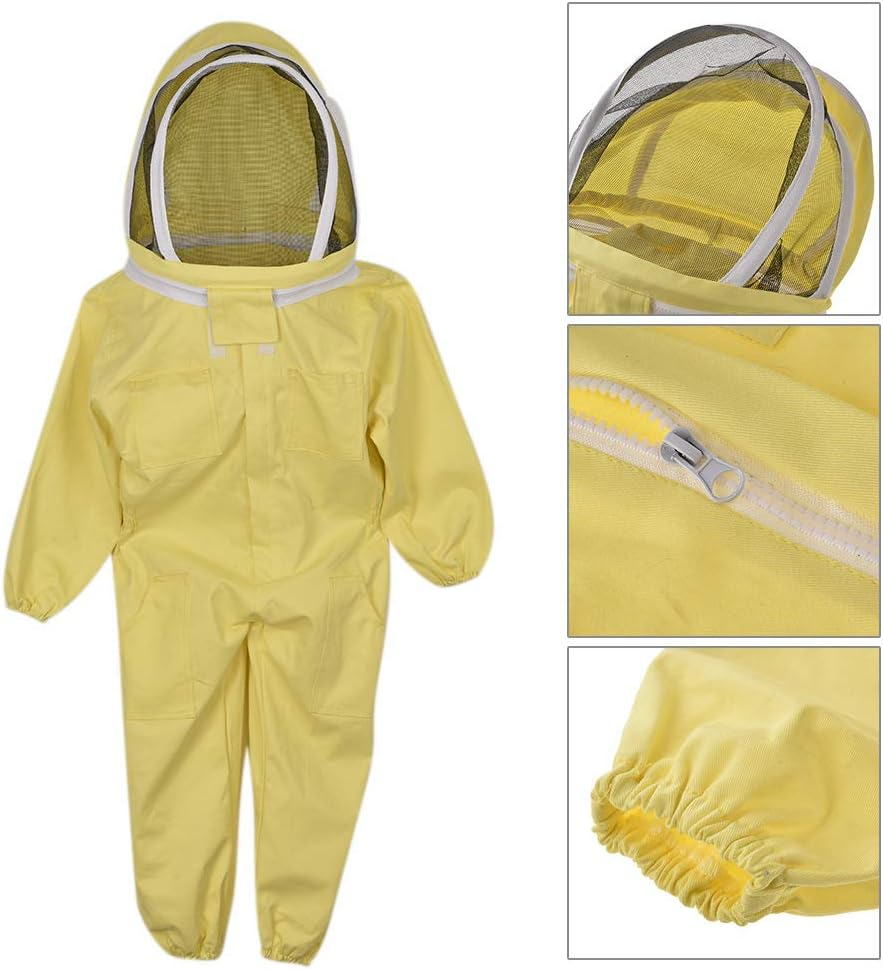 Fdit Cotton Beekeeping Suit for Children, Comfortable Protection with round Hat, Lightweight and Breathable, Detachable Veil for Safety Kids Bee Suit (Yellow #08) image number 3