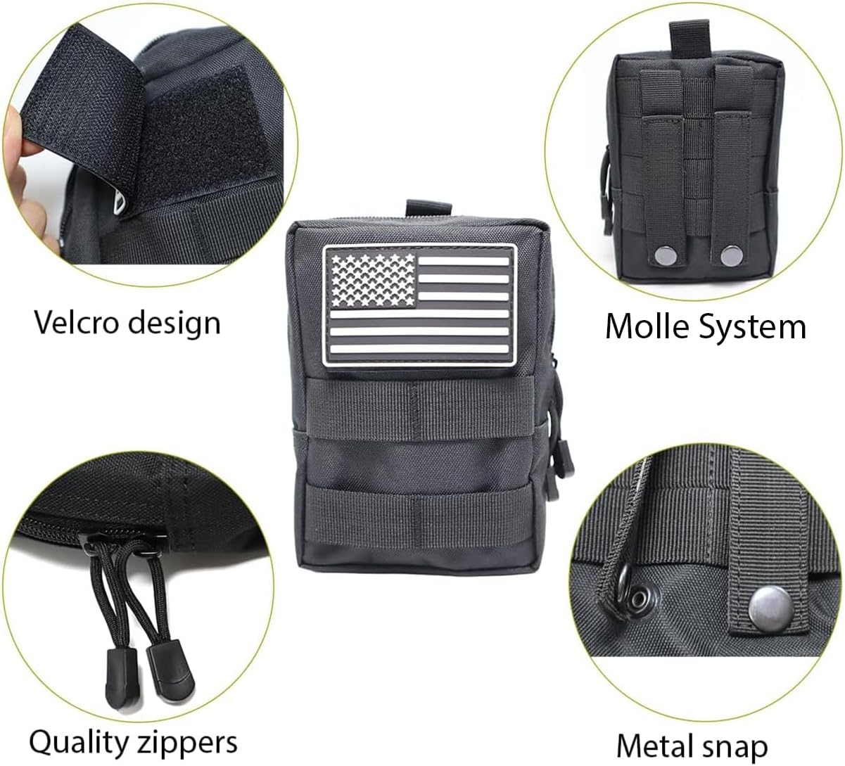 2 Pack Molle Pouches-Vest Pouch Cell Phone Holster Belt Pouch Waist Bag Pack EDC Molle Accessories Bag Small Utility Pouch with Flag Patch Tactical Compact Water-Resistant EDC Pouch