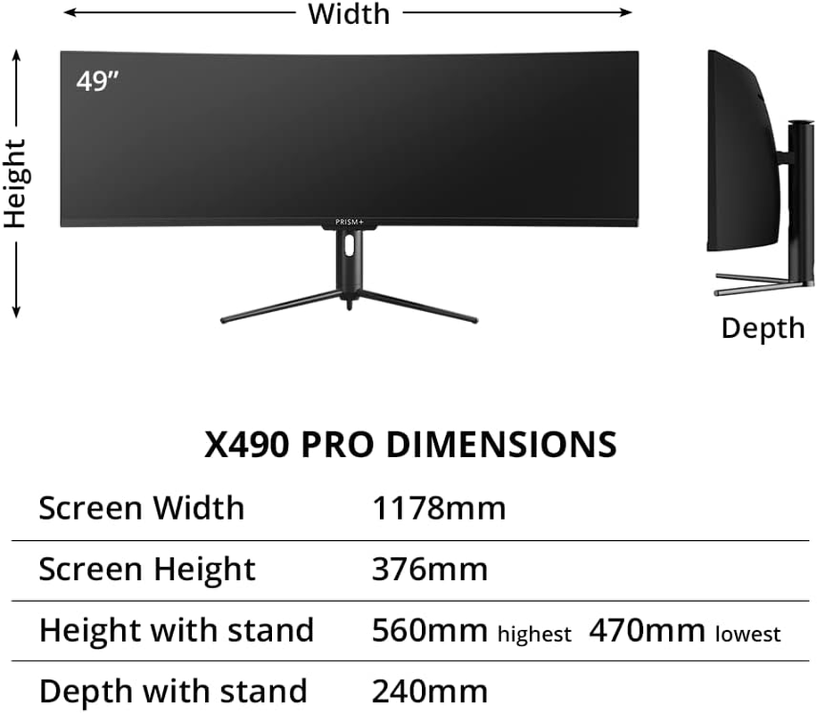 Prism+ X490 Pro 49" Curved QLED Super Ultrawide Gaming Monitor, 32:9 DQHD (5120X1440), 120Hz, 4Ms, Adaptive Sync Technology, Ergonomic Stand, Zerobezel, Eye Care Technology, 3 Yrs Warranty image number 1