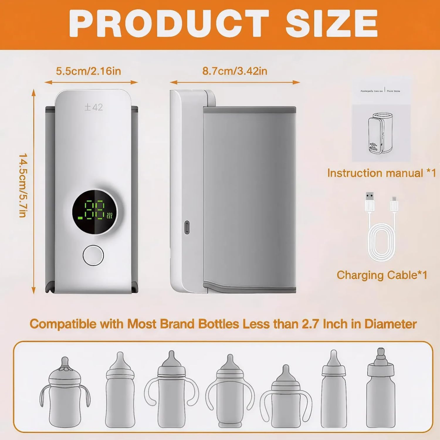 Baby Bottle Warmer, Portable Bottle Warmer with 18W Fast Charging and 6-Speed Temperature Control, 360 Degree Wrap Even Warming image number 3