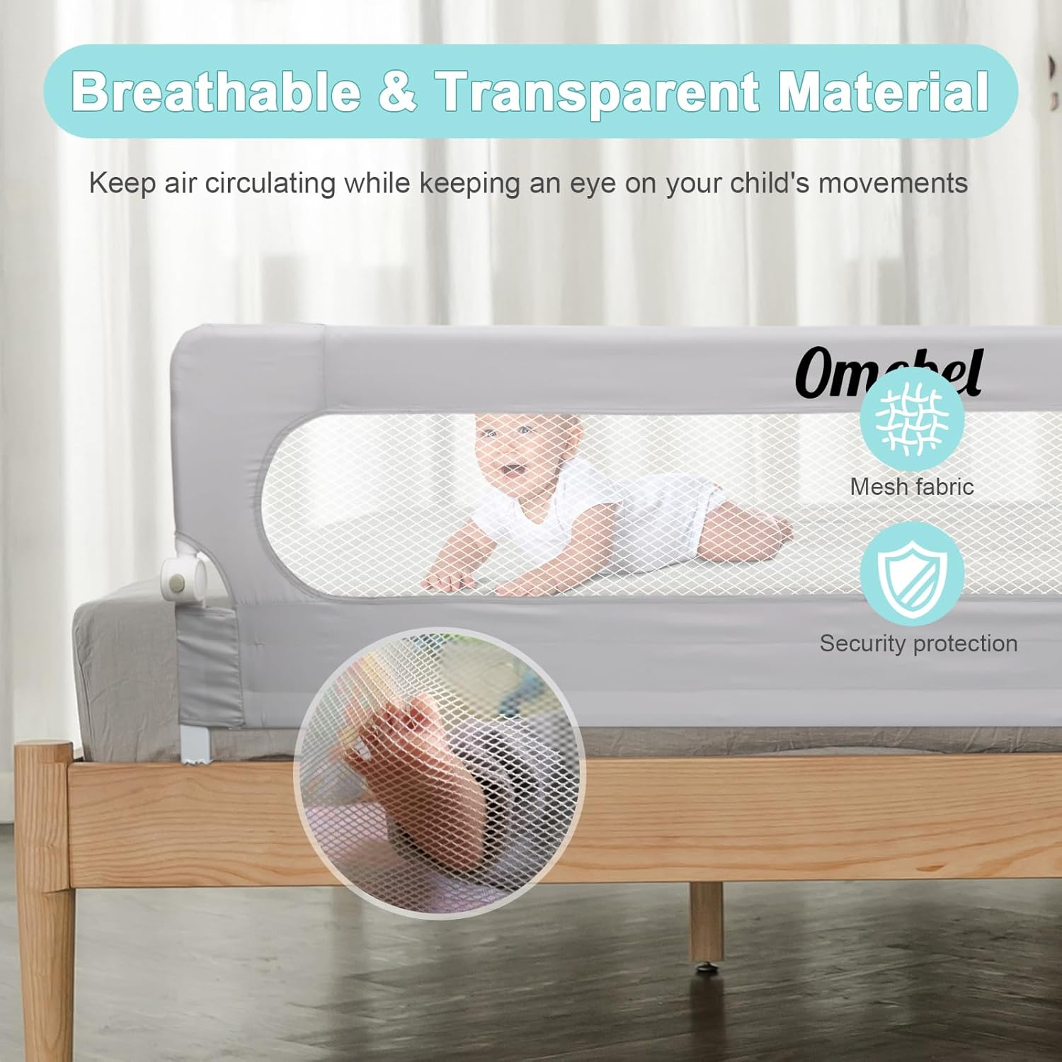 Omebel Toddler Bed Rail, 180Cm/200Cm Extra Long Baby Kids Bed Rail Guard Height Adjustable Folding, Safe Bed Side Rail for Queen, Full Size, Twin, King Size, Foldable & Button-Release Design