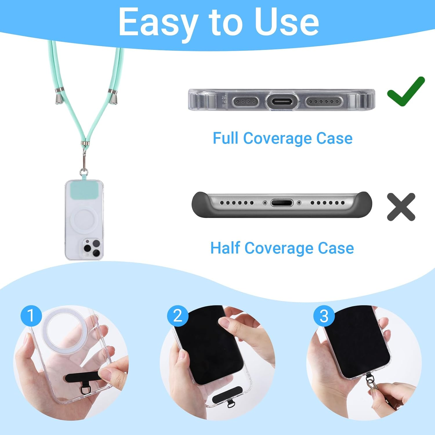 Segus Mobile Phone Chain Universal, 1 Piece 6 Mm Mobile Phone Strap, Mobile Phone Chain for Hanging, Mobile Phone Lanyard with 2 Pieces Universal Patch, Adjustable and Removable, Mobile Phone Cord For image number 4