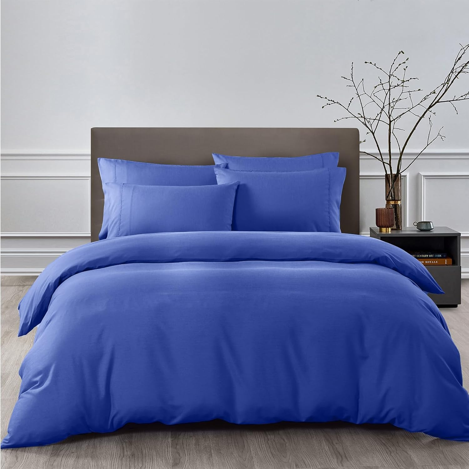 Royal Comfort Quilt Cover Set 2000TC Bamboo Cooling Breathable Luxury, 1 X Quilt Cover, 2 X Pillowcases (3 Pcs, Double, Royal Blue)