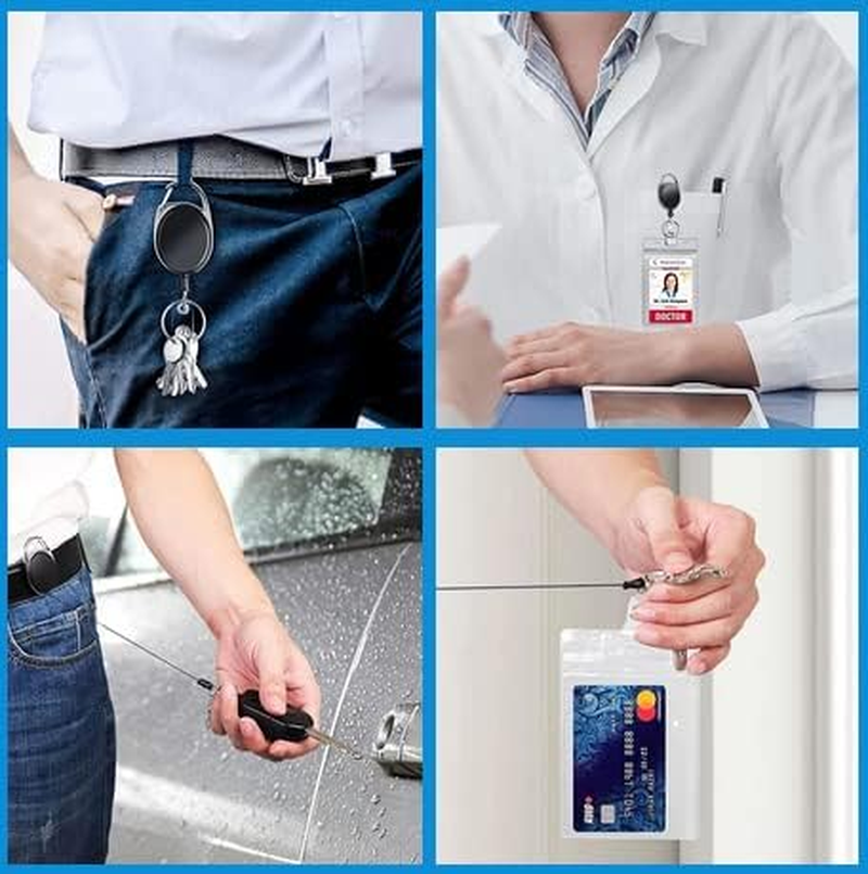 SOVYOULIVE 30 Packs Heave Duty Badge Reels Retractable with Carabiner Belt Clip and Key Ring, Badge Holders for ID Card Name Keychain(Black, 26.5 Inch Pull Cord) image number 1