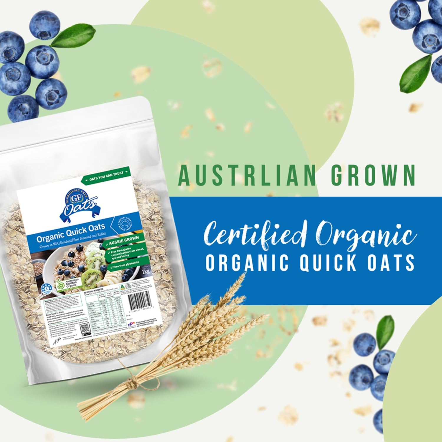 GF Oats Organic Quick Oats| Gluten Contamination Free | 1Kg X 3 Pack | 25 Serves per Pack| Vegan, Free from Wheat, Rye, Barley, GMO, Glyphosate | Tested Nil to Gluten Contamination image number 2