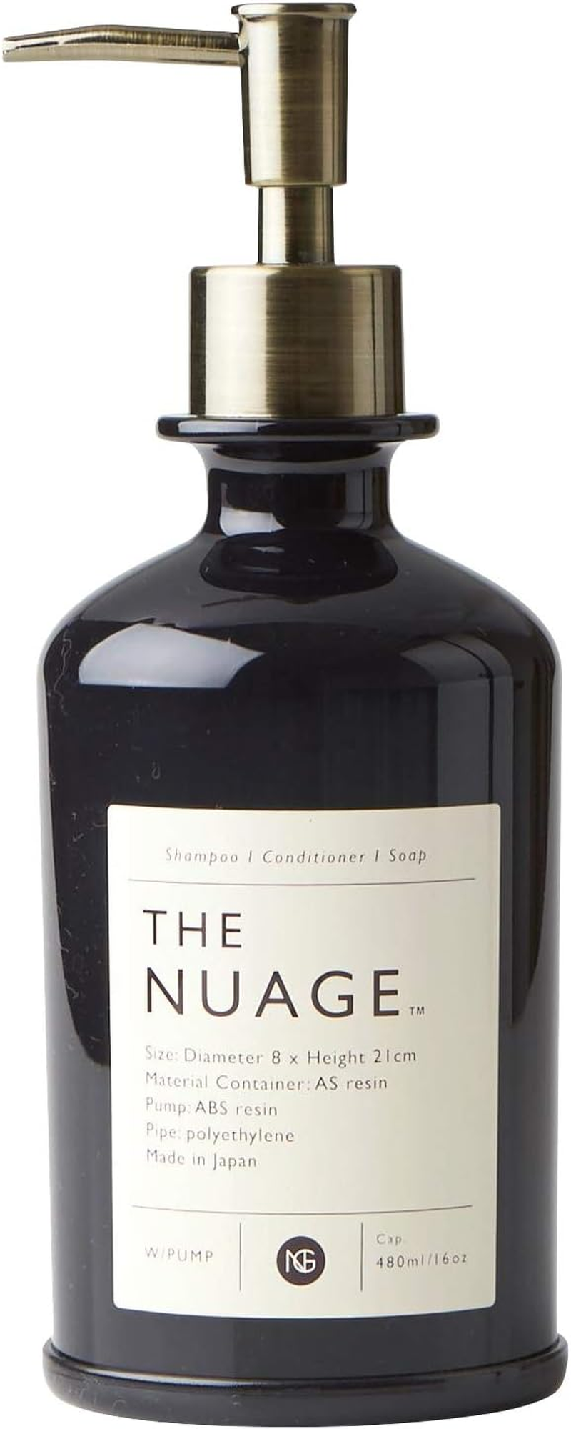 Unbreakable Dispenser Shampoo Conditioner, Approx. 16.9 Fl Oz (480 Ml), Nuage+ Brown, Made in Japan