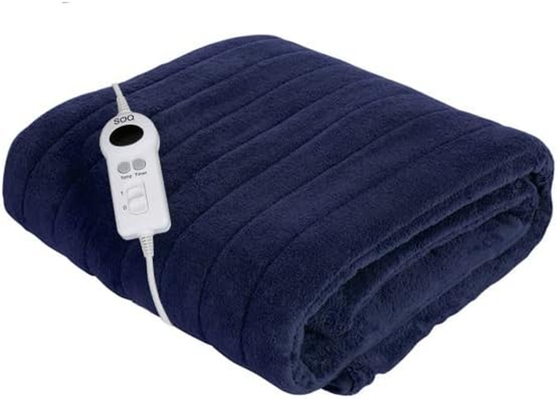 SOQ Electric Heated Throw Rug Snuggle Blanket 9 Smart Heat Settings Timer Control Washable Fleece Winter Snuggle Blanket T,160 X130Cm (Navy Blue) image number 3
