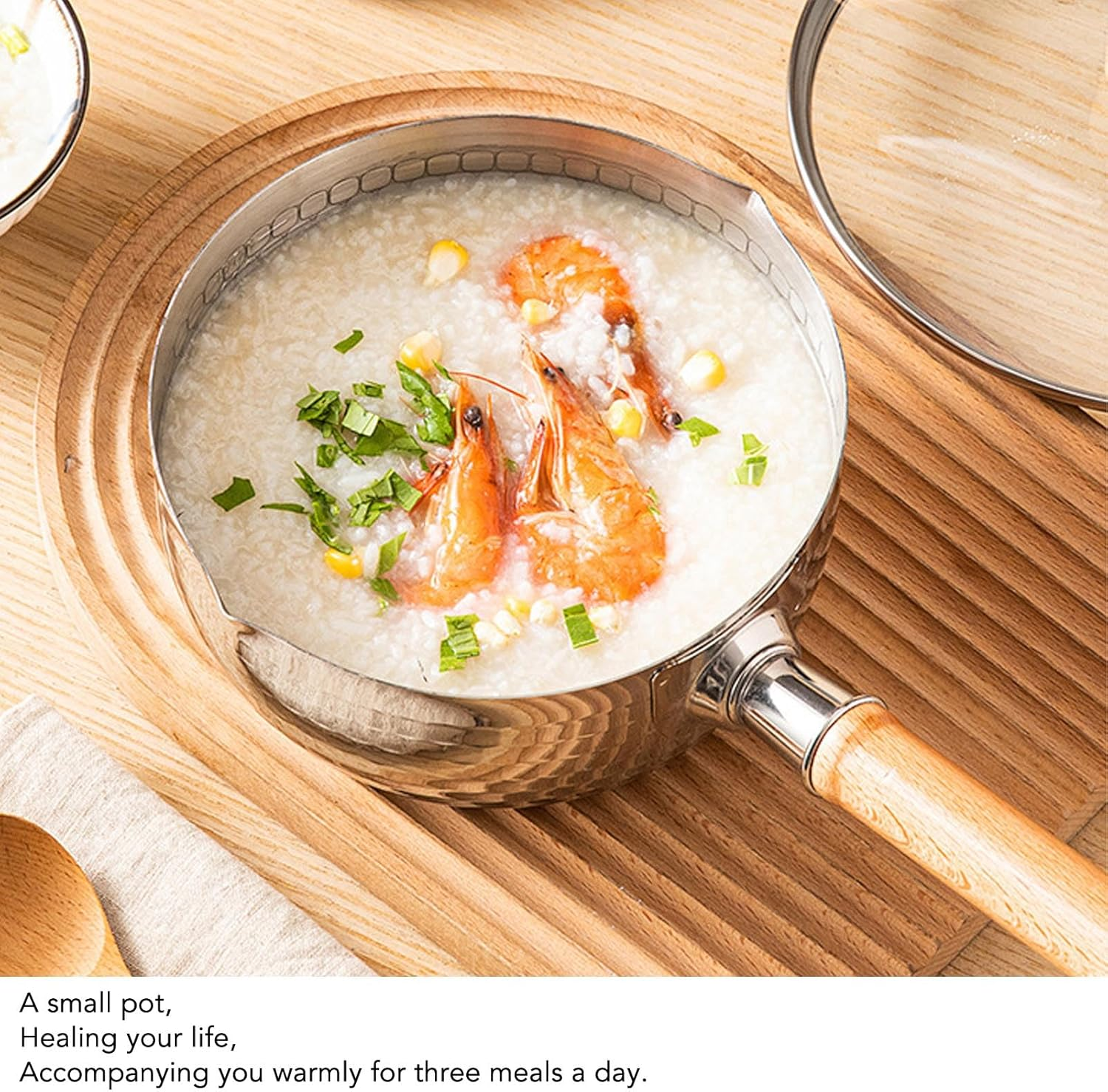 Sauce Pan, Non Stick Stainless Steel Saucepan with Wood Long Handle, Small Milk Pot Pan, Compatible for All Stove Top (18Cm) image number 2