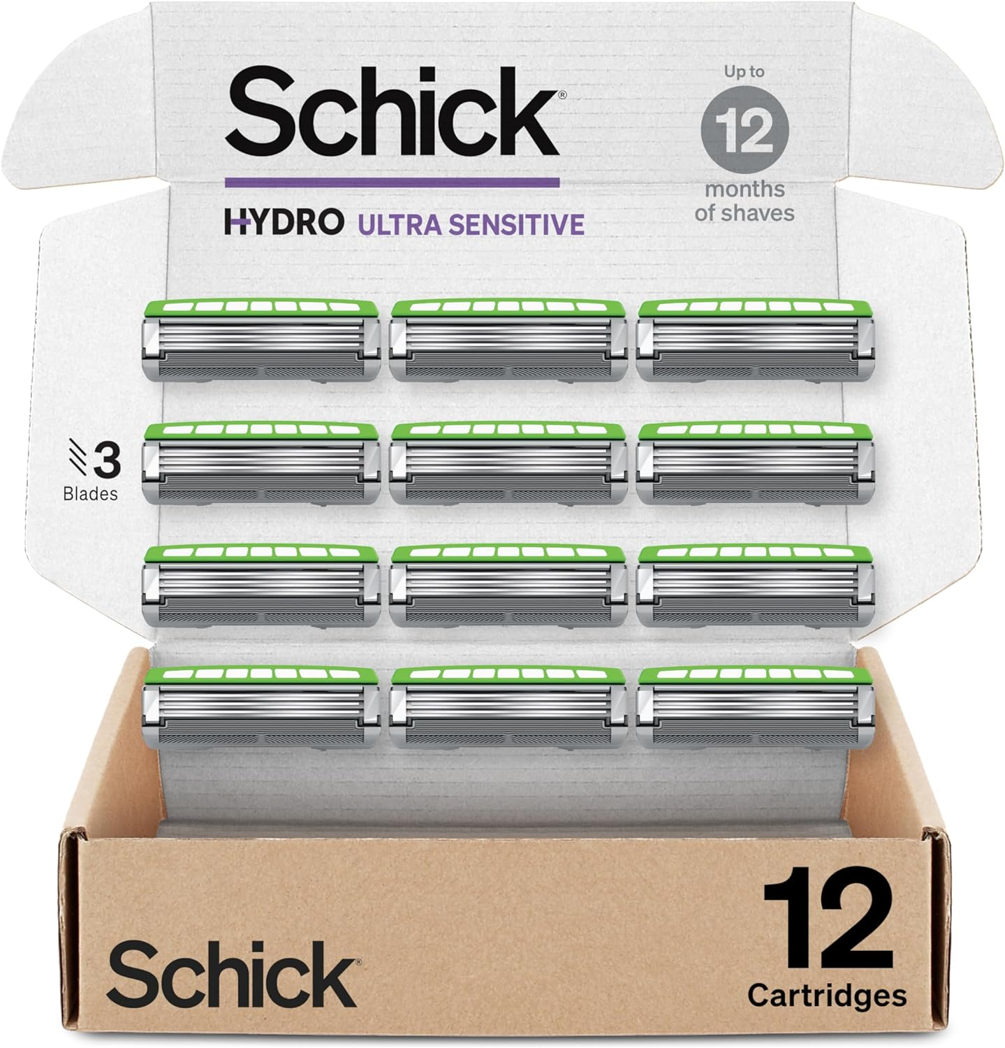 Schick Hydro Ultra Sensitive Razor Refills, 12Ct | Razor Blades Refills, Razor Blades for Men, Shaving Blades for Men, Hydro Razor Blades Refill, 3 Blade Razor Heads, 12 Refills image number 5