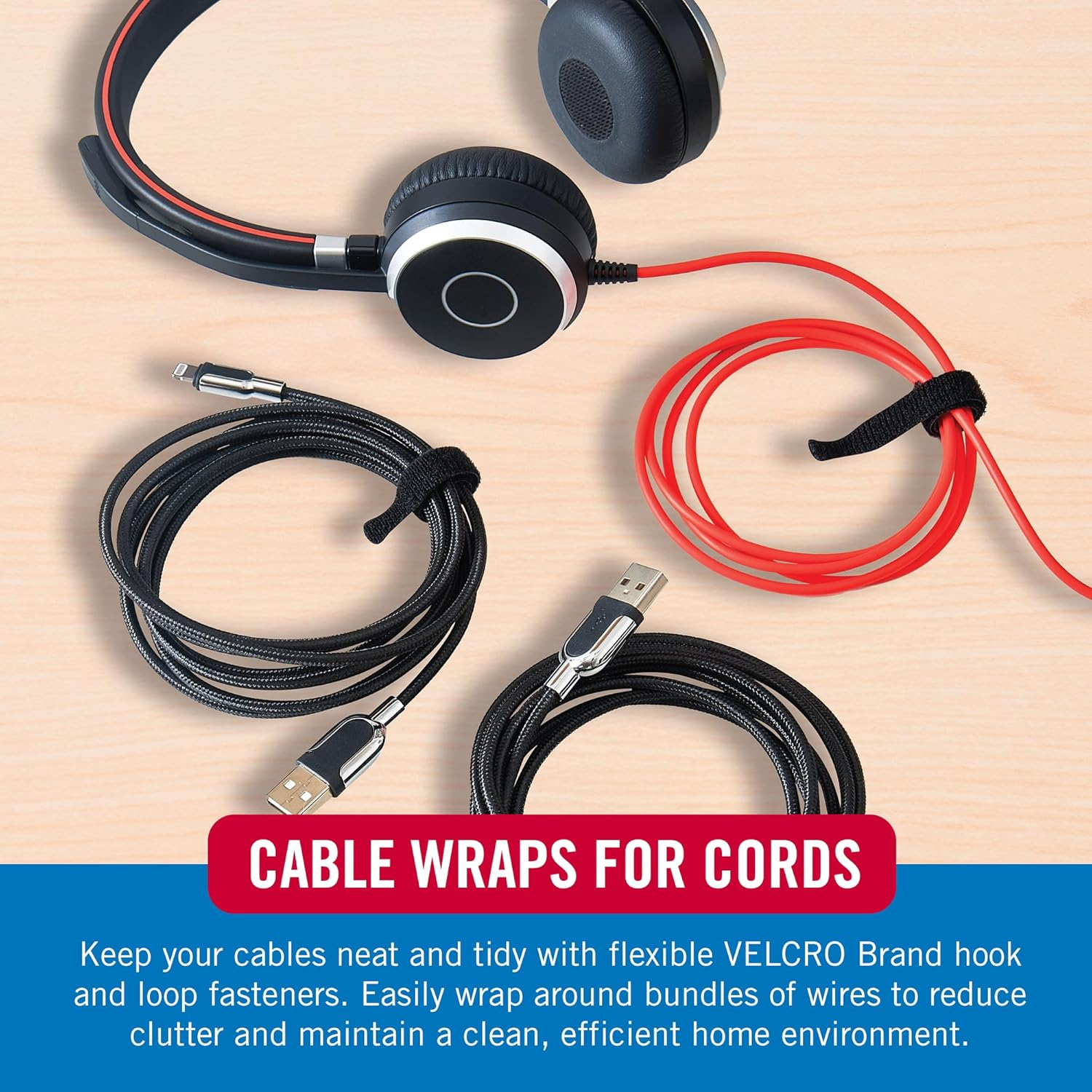 VELCRO Brand Reusable Cable Ties, 100 Pieces 15 Cm Electrical Cable Ties, Black image number 1