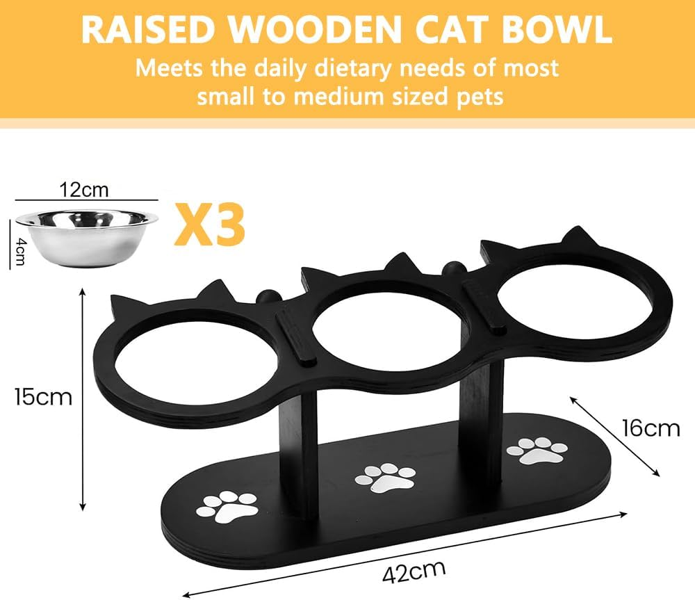 Cat Bowls Elevated, Raised Cat Food Bowls, Adjustable Heights Cat Food and Water Bowl with Black Shelf, 3 Stainless Steel Cat Dishes for Food and Water image number 3