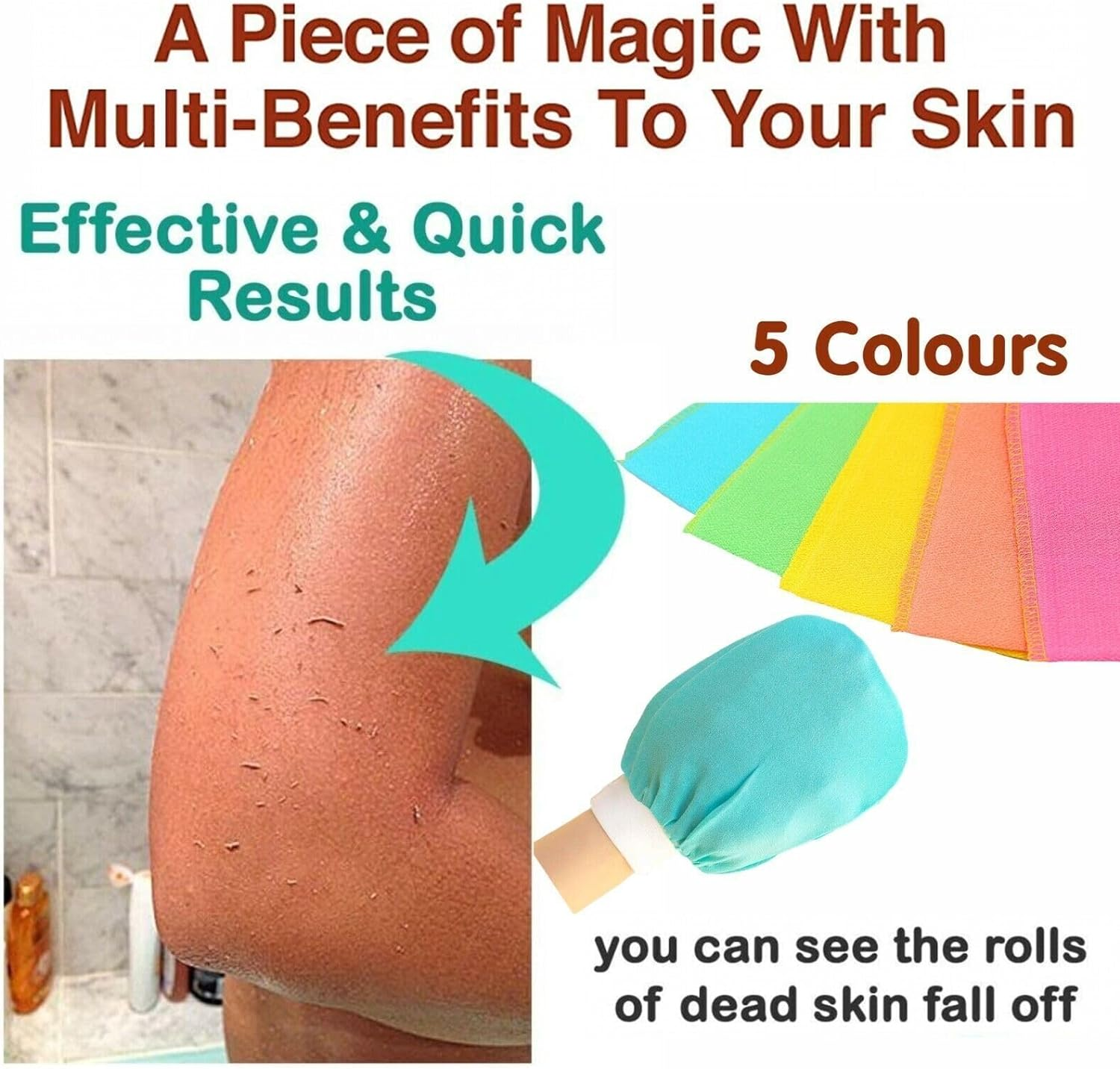 AIMALL 5 PCS Korean Italy Towel Exfoliating Bath Washcloth Viscose Scrub Mitten Towel, for Deep Skin Cleanse, Soft & Effective Exfoliation - Muti-Colours*5 Pcs image number 2