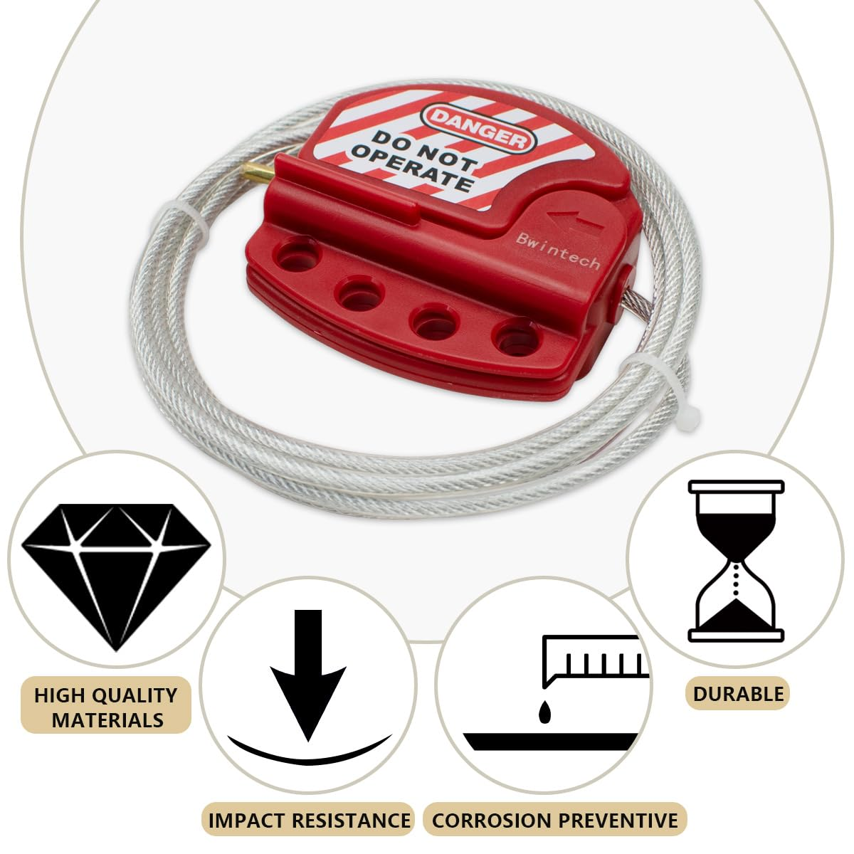 Pack of 10 Red Adjustable Lockout Tagout Steel Cable for Tagout Lock Applications, Suitable for Safety Padlocks