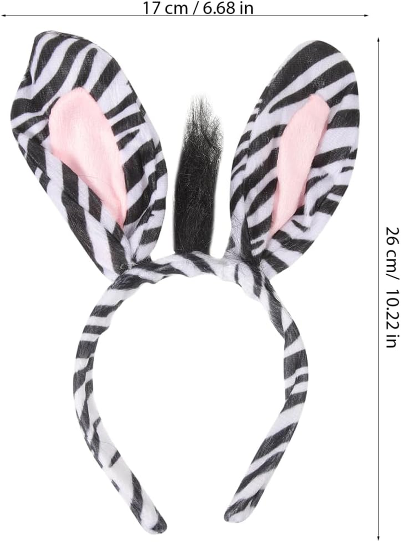 Zebra Costume Accessories Set - Headband, Tail, Hair for Kids Animal Cosplay - Jungle-Themed Parent-Child Clothing Headgear image number 6