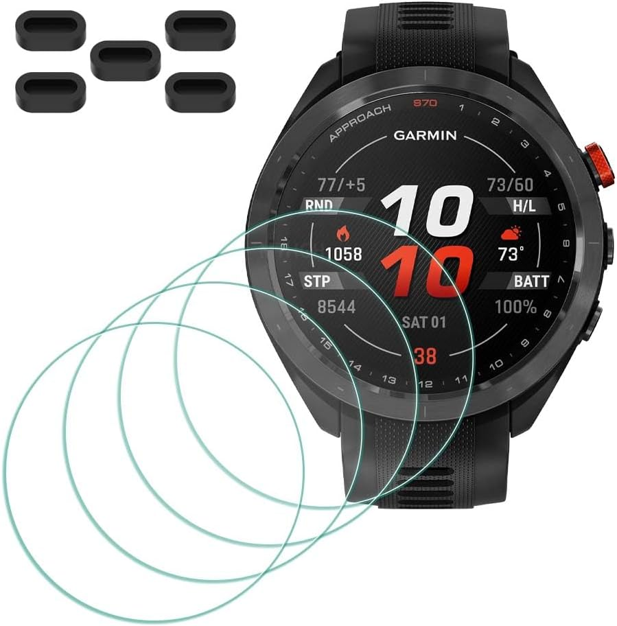 Screen Protector for Garmin Approach S70 47Mm Premium GPS Golf Smartwatch [4 Pcs] + Anti-Dust Plugs 5Pcs, MTHGH Tempered Glass 9H Hardness Bubble Free Film Ultra-Thin Protective Cover image number 2