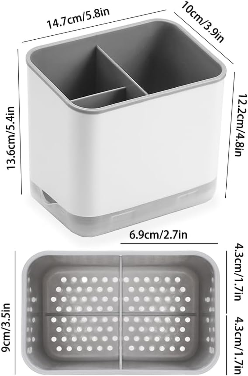 Utensil Holder Cutlery Drainer Sink Caddy, Removable Chopsticks Holder, Grey Plastic Kitchen Organizer, Fork Drain Rack for Spoon Knife Brush image number 1
