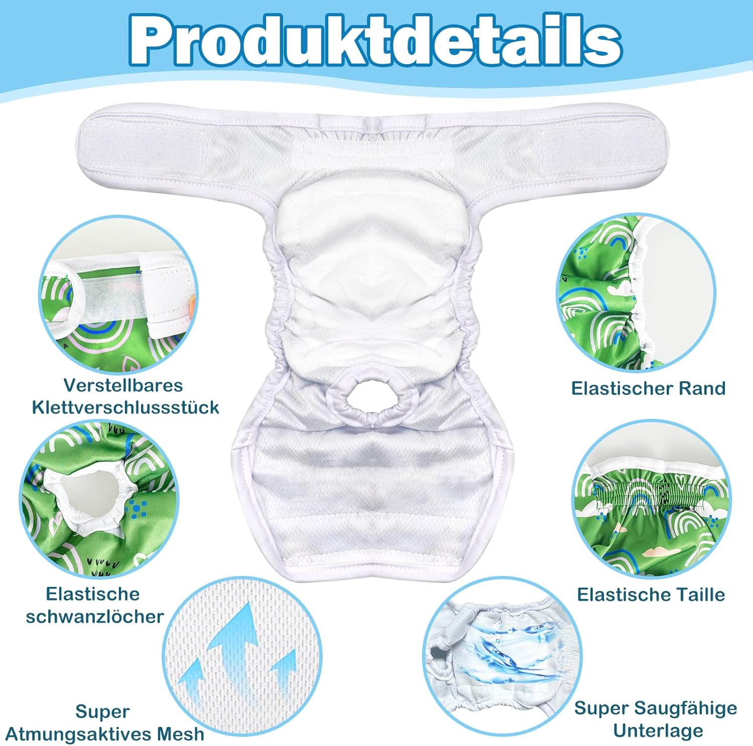 Pack of 3 Reusable Dog Nappies, Highly Absorbent Panties for Female Pets, Hygienic Washable Nappies for Female Dogs, Nappies for Female Dogs in Heat and Incontinence (S, Pattern 1) image number 3