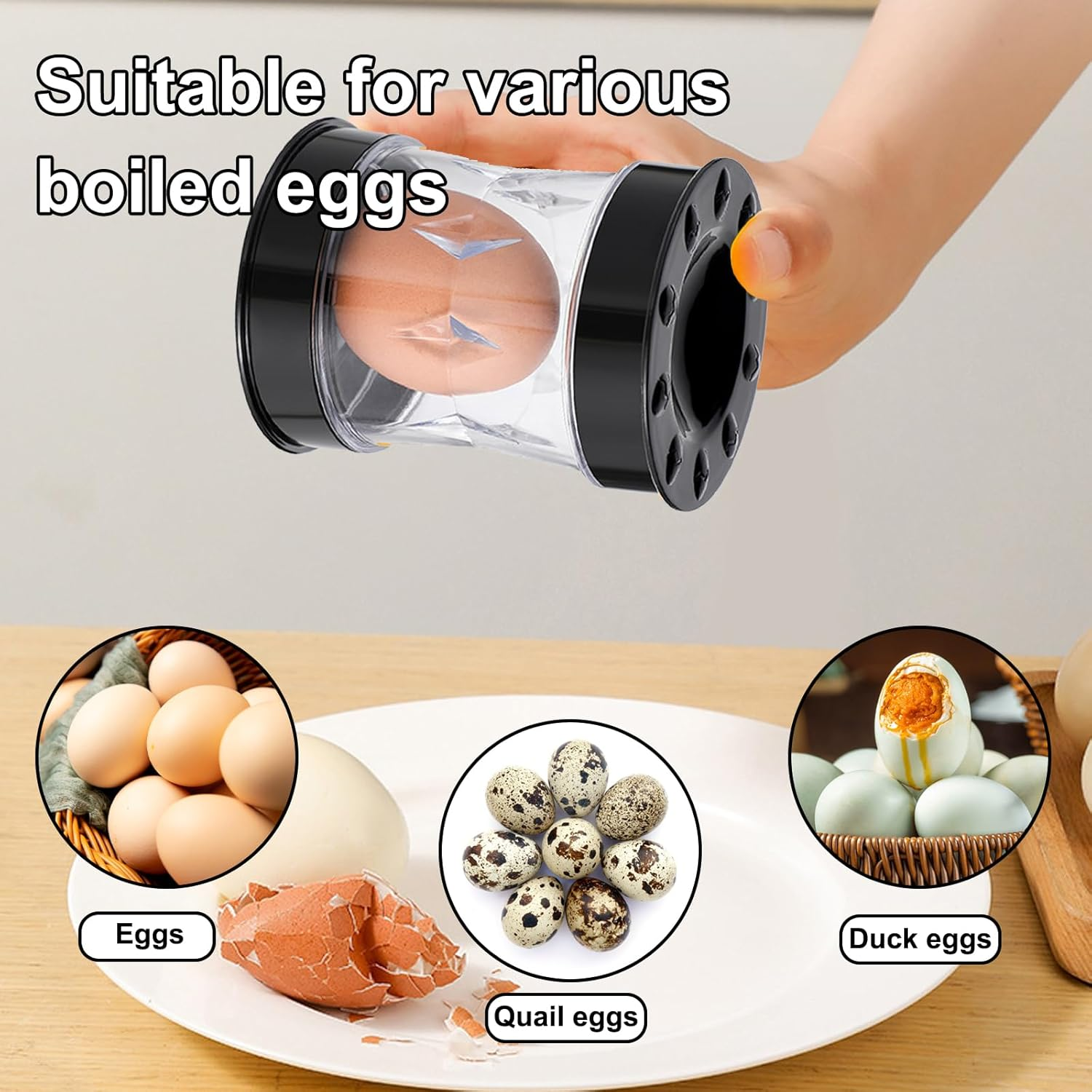 Egg Peeler for Hard Boiled Eggs, Egg Shell Remover Tool, Egg Shell Remover,Boiled Egg Peeler with Compact Design, Egg Opener and Cutter for Kitchen Use (Black image number 1
