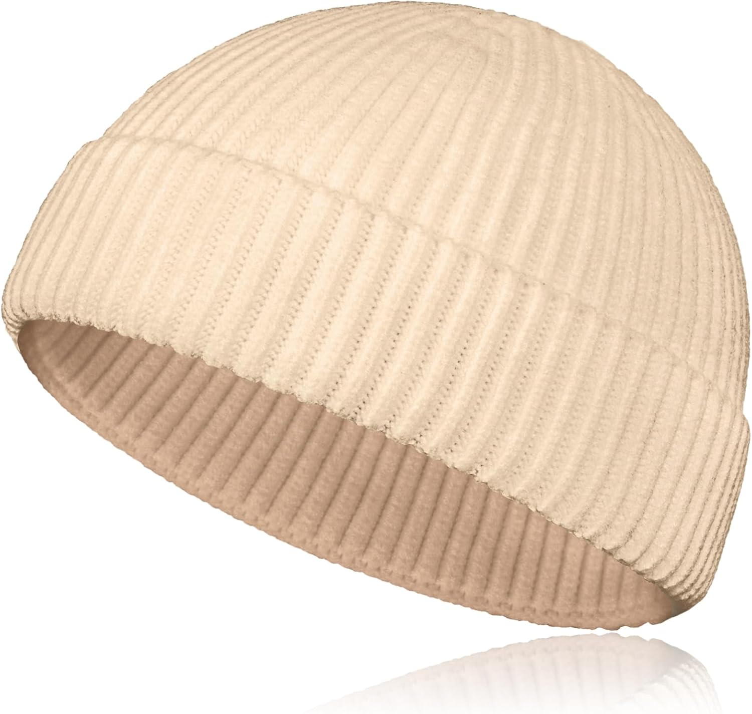 Wool Short Fisherman Beanie for Men Women, Knit Cuff Trawler Beanie Caps Winter Warm Hats