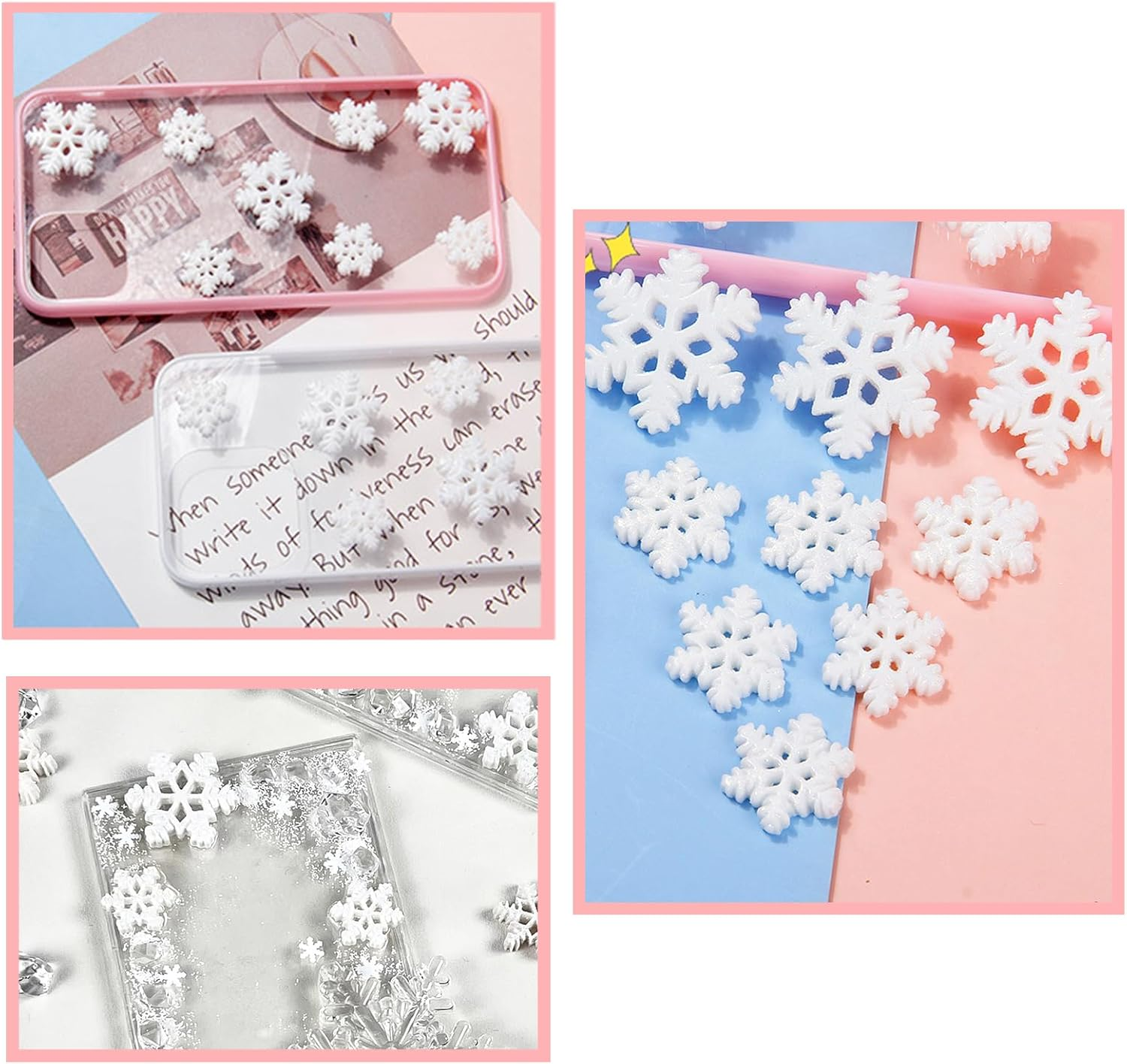 Small Snowflakes for Craft, 50 Pcs White Glitter Plastic Mini Snowflake for Scrapbook Embellishments, Christmas Embellishments, DIY Scrapbook Making, Craft Decoration image number 2