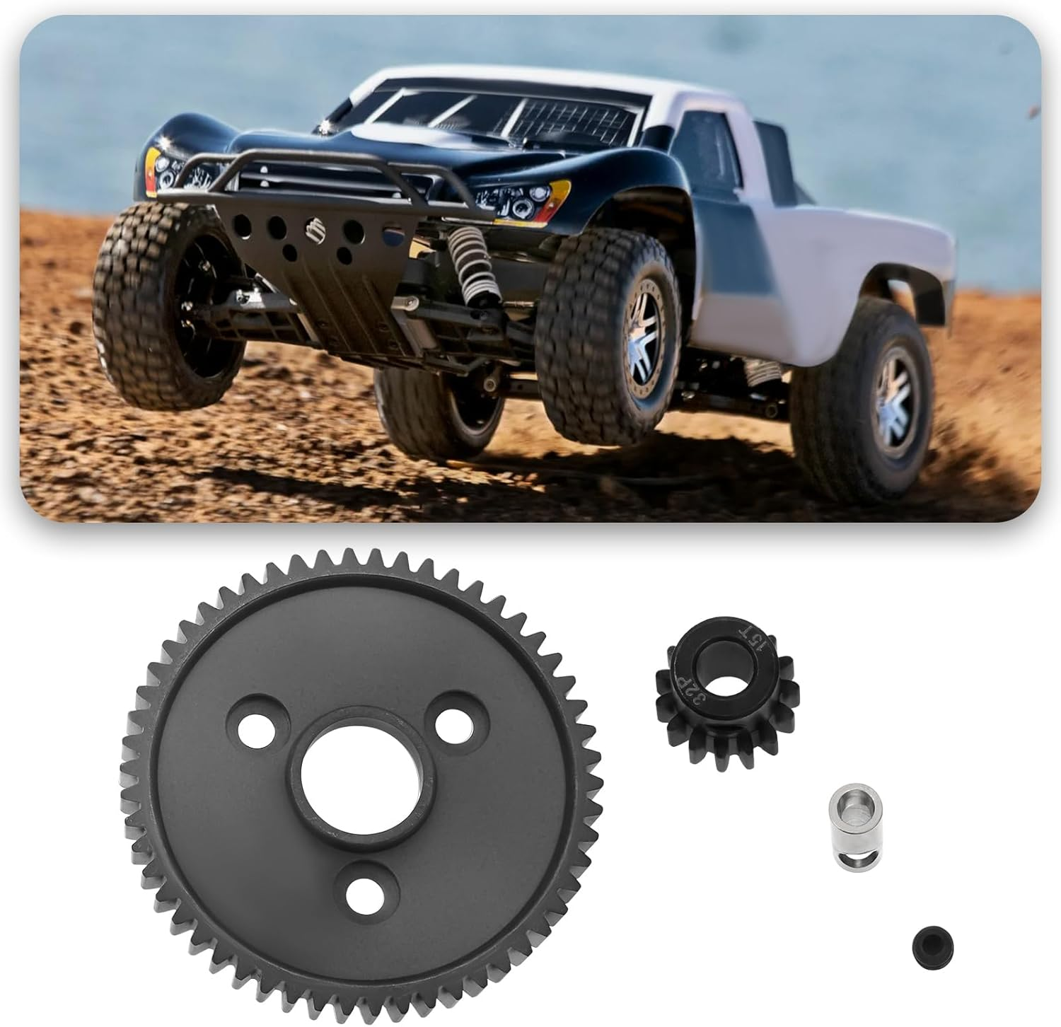 Ecsing 1 Sets 0.8 32 Pitch Metal Steel 3956 Motor Gears Spur Gear with 15T 17T 19T Pinions Gear Compatible with Tra-Xxas 1/10 Slash 4X4 4WD 2WD image number 6