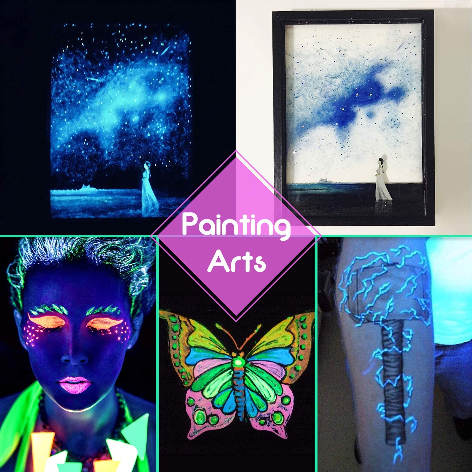 Glow in the Dark Pigment Powder - 10 Color X 25G Epoxy Resin Color Pigment Dyes for DIY Slime Coloring Kit - Luminous Skin Safe Self Glowing for Acrylic Paint, Nail Art, Painting, Crafts - 0.88Oz Each