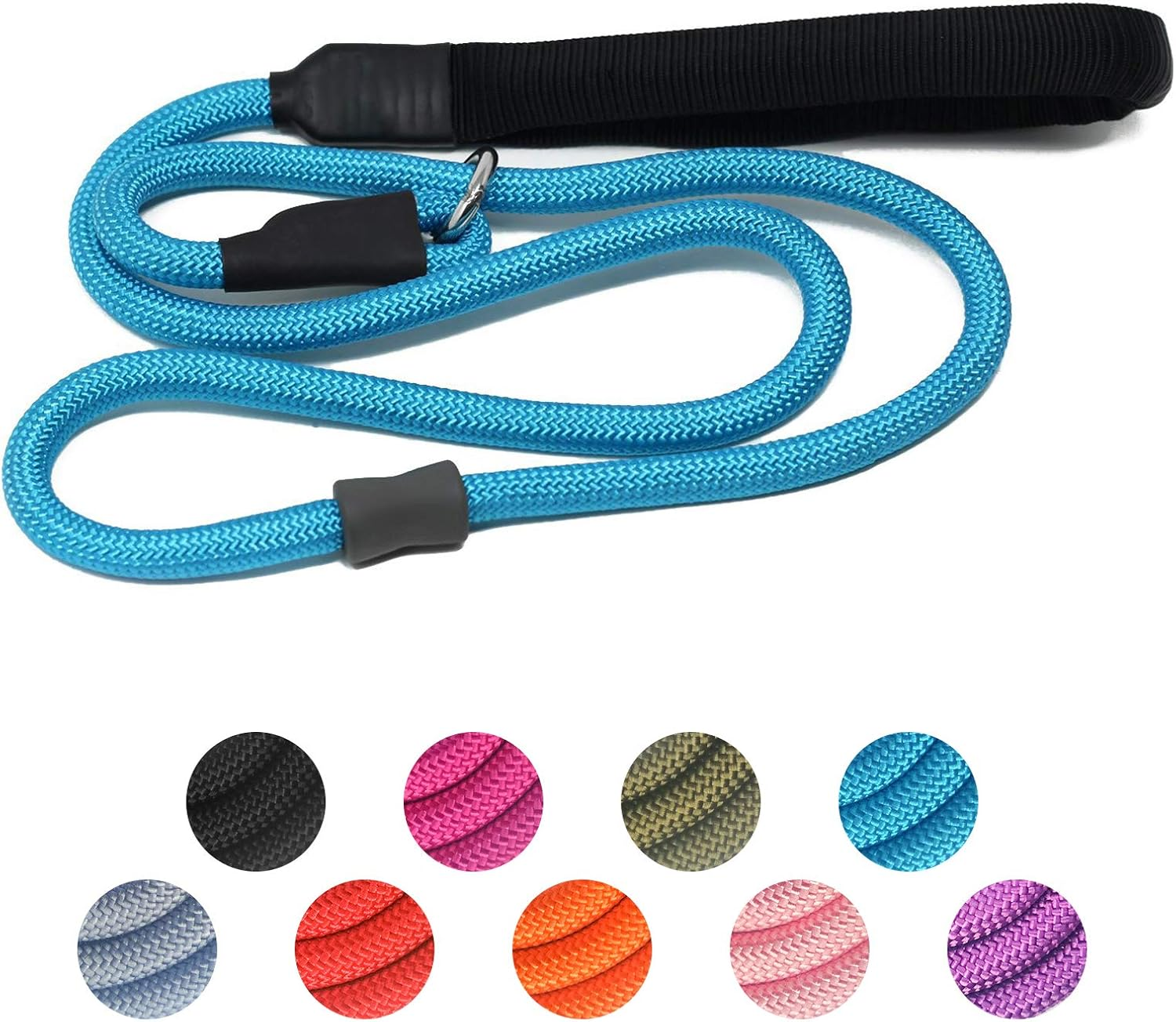 Strong Slip Rope Dog Training Leash (6Ft) - Heavy Duty Durable Braided Nylon Lead with Rubber Stopper & Padded Handle - No Pull Walking for Medium Large Dogs (Blue, 1/2" X 6Ft)