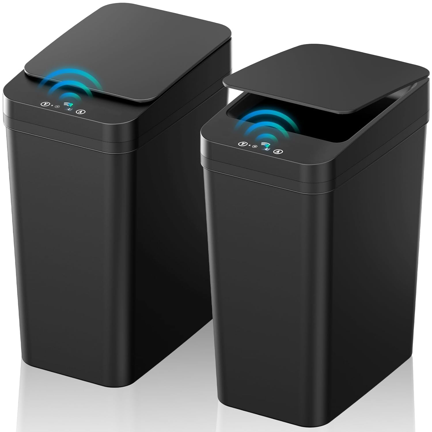 2 Pack 8.5L Automatic Touchless Garbage Can, Small Motion Sensor Smart Trash Can, Slim Waterproof Trash Bin for Bedroom, Bathroom, Office, Living Room, Black