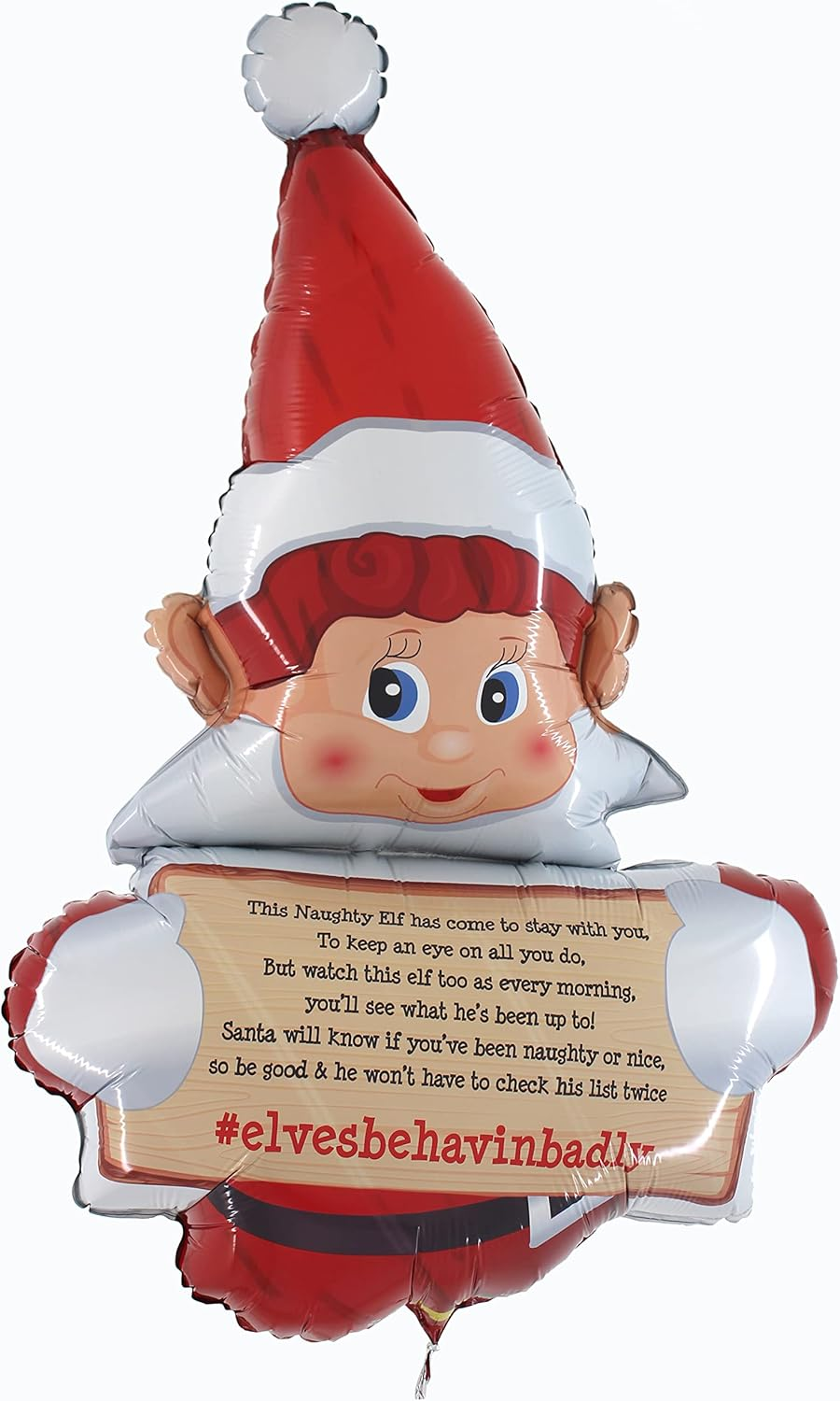 Toyland&reg; Elves Behavin' Badly Naughty Elf Christmas Shaped Foil Balloon - Inflate with Air or Helium ((ELF BALLOON with MESSAGE))