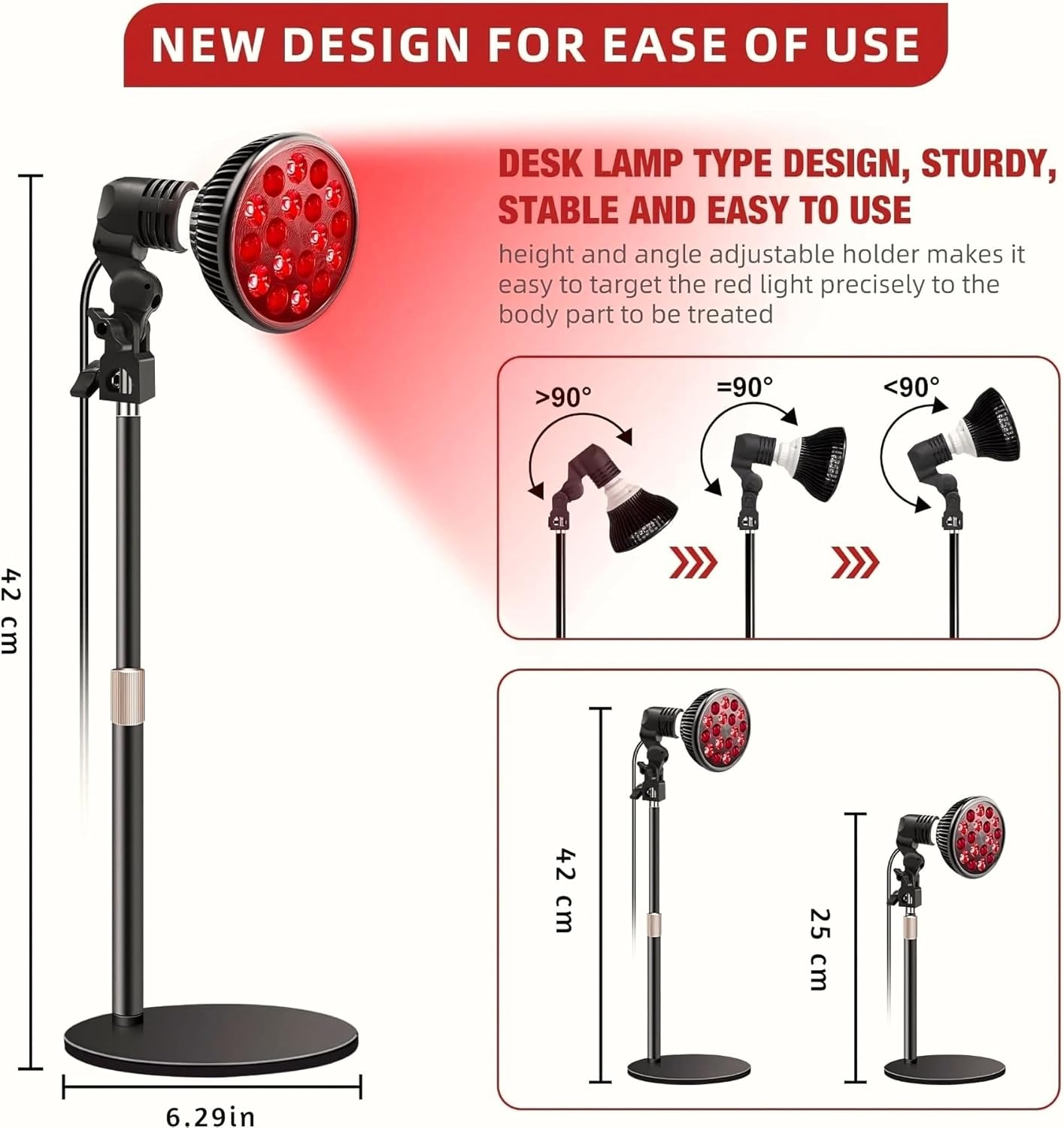 Gala Tech Red Light Therapy Device with Adjustable Stand - Detachable 54W High Power Red Lamp with 660Nm & 850Nm Near-Infrared Combo Wavelength Bulb with Adjustable Stand. Infrared Light Device for Men and Women image number 5