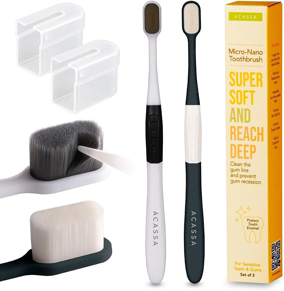 ACASSA, Super Soft Toothbrush, Nano Toothbrush, Micro Toothbrush, 20000 Bristle, Gum Toothbrush, Toothbrush in Case, Sensitive Toothbrushes, Nano Toothbrushes for Adults and Kids, Slim, Pink, Blue