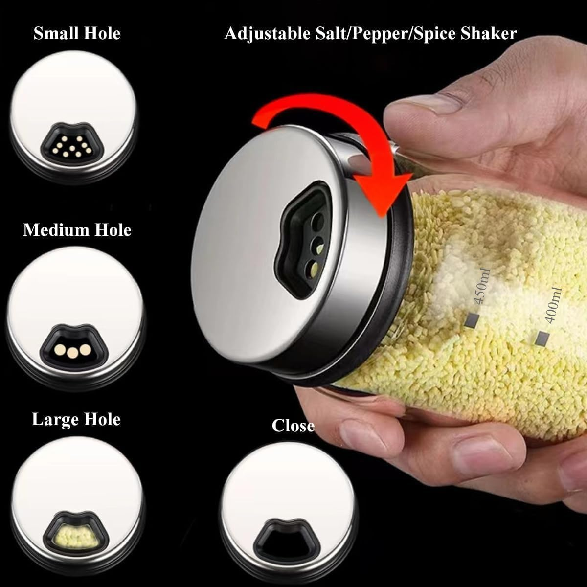 15 Oz Large Salt Pepper Shakers with Adjustable Outlet Holes Clear Glass Shaker Bottles Spice Seasoning Cans for Kitchen Decor and Home Restaurant BBQ Camping Farmhouse Kitchen Accessories (450 Ml) image number 3