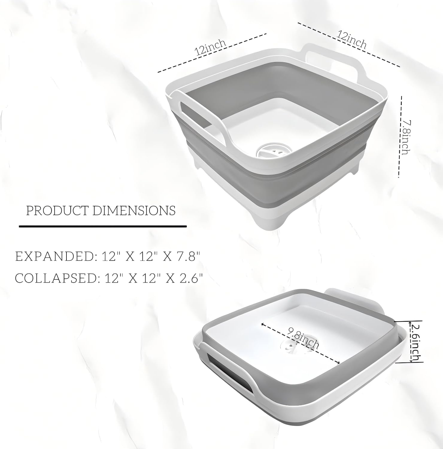 Collapsible Wash Basin 9L, Foldable Dish Tub with Drain Plug, Portable Collapsible Dish Basin, Camping Sink for Washing Dishes, Laundry & Kitchen Use (Navy Blue) image number 5