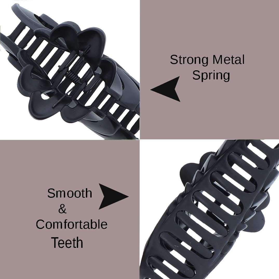 Matte Black 5 Inch Large Jaw Clip Hair Claw with Leaf Design (Motique Accessories) image number 3