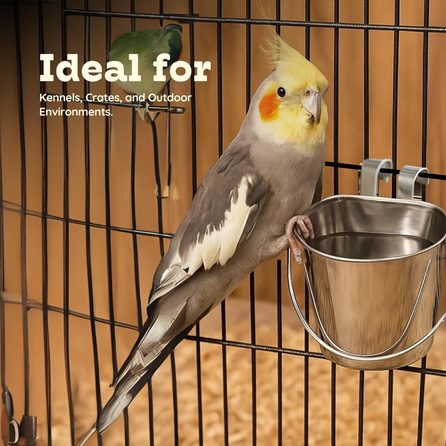 AASPIRE PETS 1 Quart Stainless Steel Flat Sided Bucket with Dual Hooks | 0.25 Gal Durable Food & Water Bowl for Dog Cat Bird & Small Animals | Fits Kennel Cage Critter Crate | Hanging Utility Pet Pail image number 3