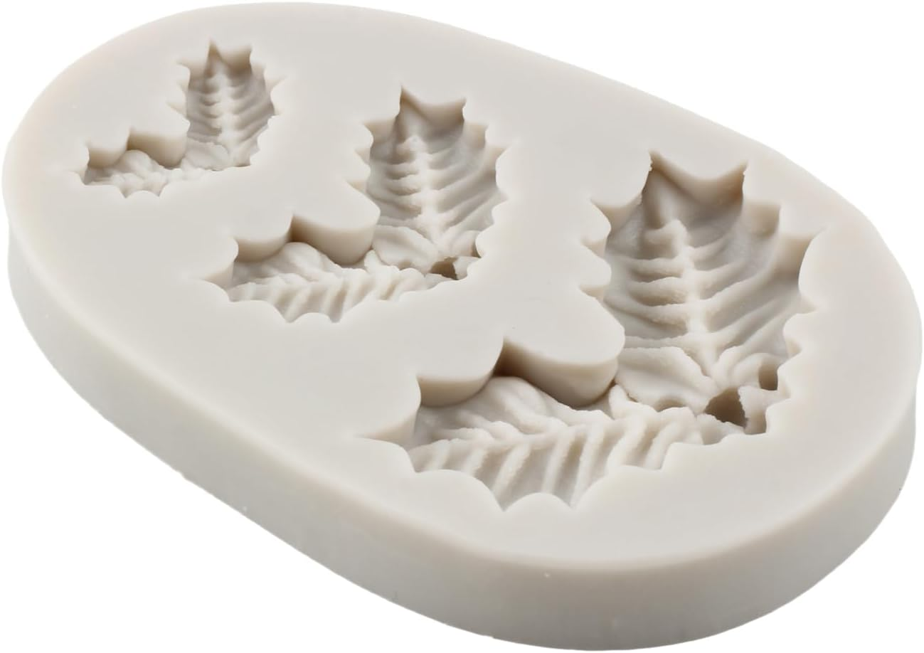 Christmas Silicone Mould Hollyhock Leaves Fondant Mould for Decorating Sugar Cakes Cupcake Topper Polymer Clay Candy Chocolate Gum Paste Set of 4 image number 6