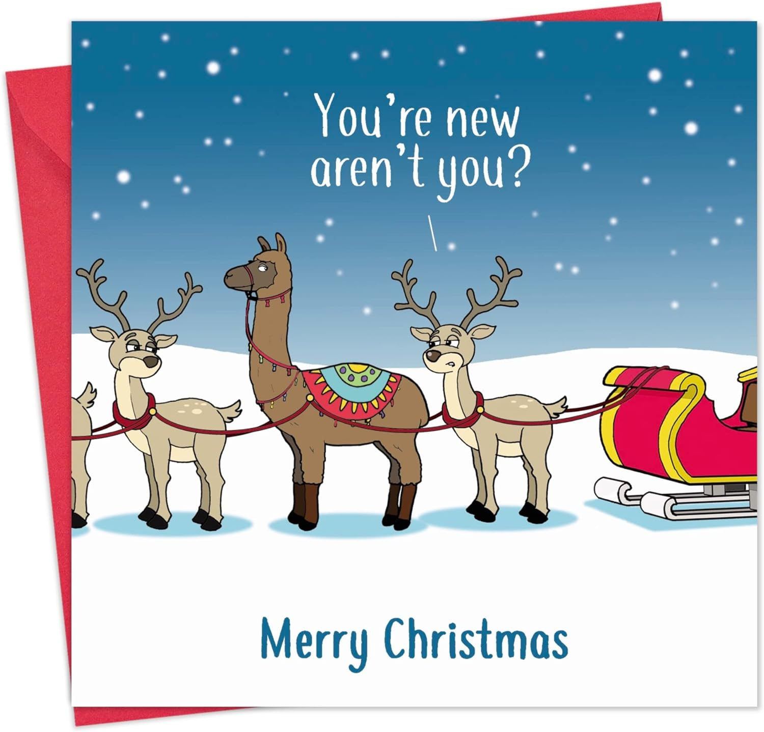 Twizler Merry Christmas Card with Llama Confusion - Funny Christmas Card - Xmas Card - Happy Christmas Card - Womens Christmas Card - Mens Christmas Card - Male Christmas Card - Female Christmas Card image number 1