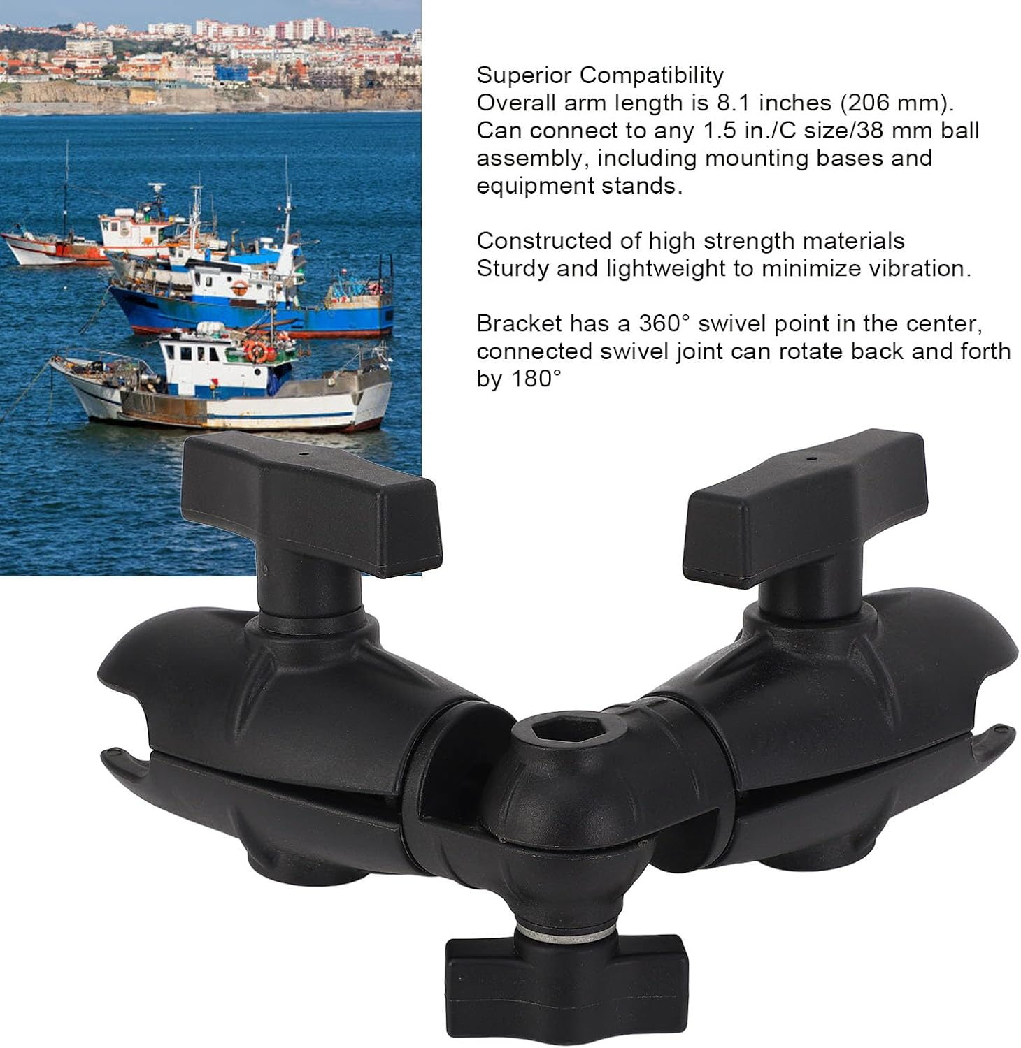 8.1 Double Socket Swivel Ratchet Arm for RAM Mounts C Size 1.5In Ball Components, 10.5Lbs Static Load, 3Lbs Moving Load, 360 Degree Rotation image number 2